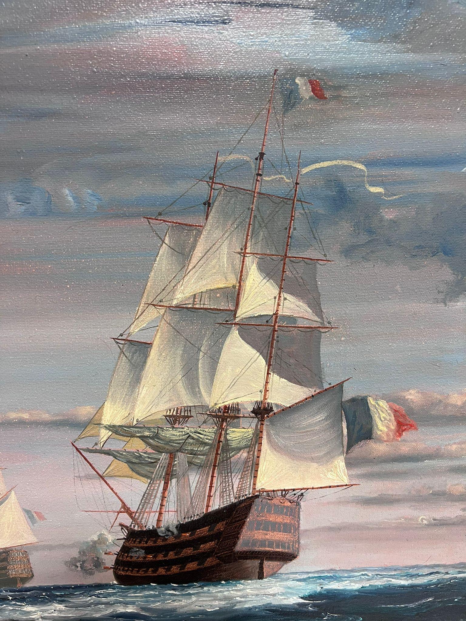 Große britische Seeschlacht Einsatz auf See 18. Jahrhundert Classic Ships (Schwarz), Landscape Painting, von Roger John Collins