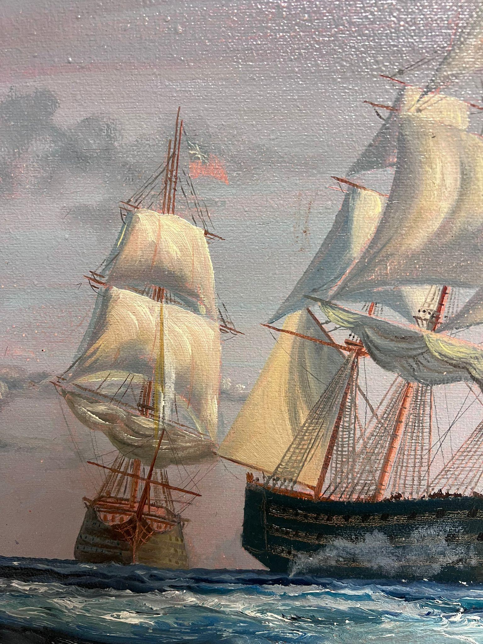 Large British Maritime Naval Battle Engagement at Sea 18th Century Classic Ships For Sale 5