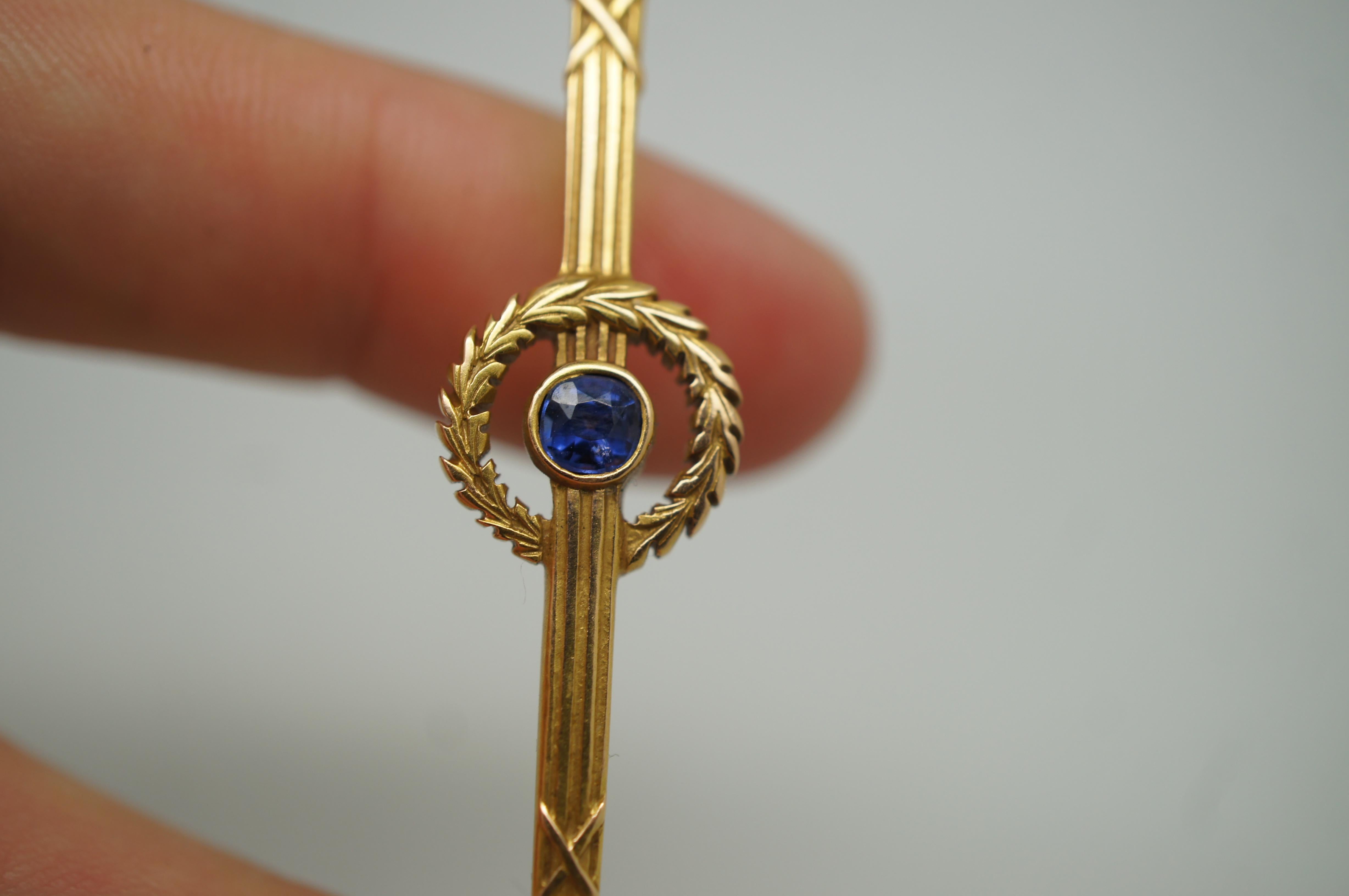 20th Century Roger Jones Antique 14K Gold Sapphire Neoclassical Torchiere Brooch Pin 3.5