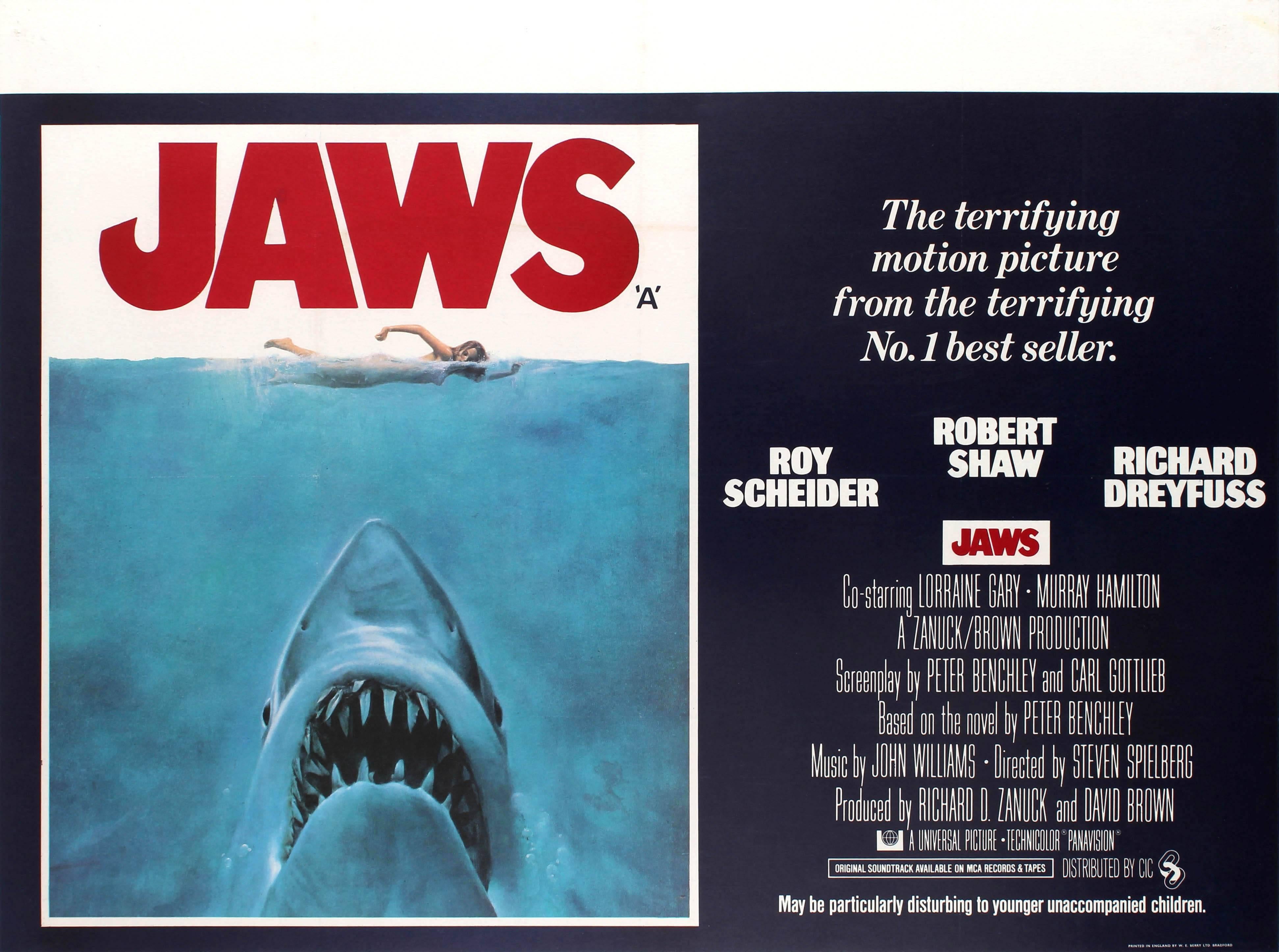 Roger Kastel Print - Original Vintage Classic Movie Poster For Spielberg's Thriller Film Jaws UK Quad