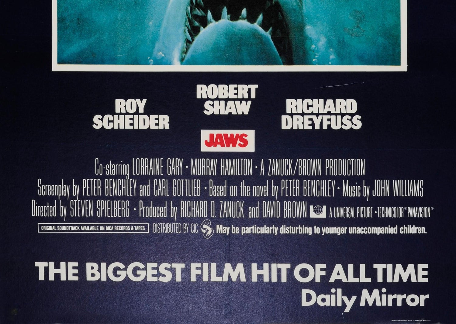 Original Vintage Steven Spielberg Movie Poster Jaws Iconic Design Shark Swimmer