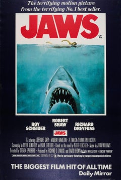 Original Retro Steven Spielberg Movie Poster Jaws Iconic Design Shark Swimmer