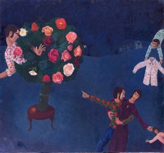 1967 dipinto a olio, inglese, di Roger Kean 'La camicia, addio al Greene'.