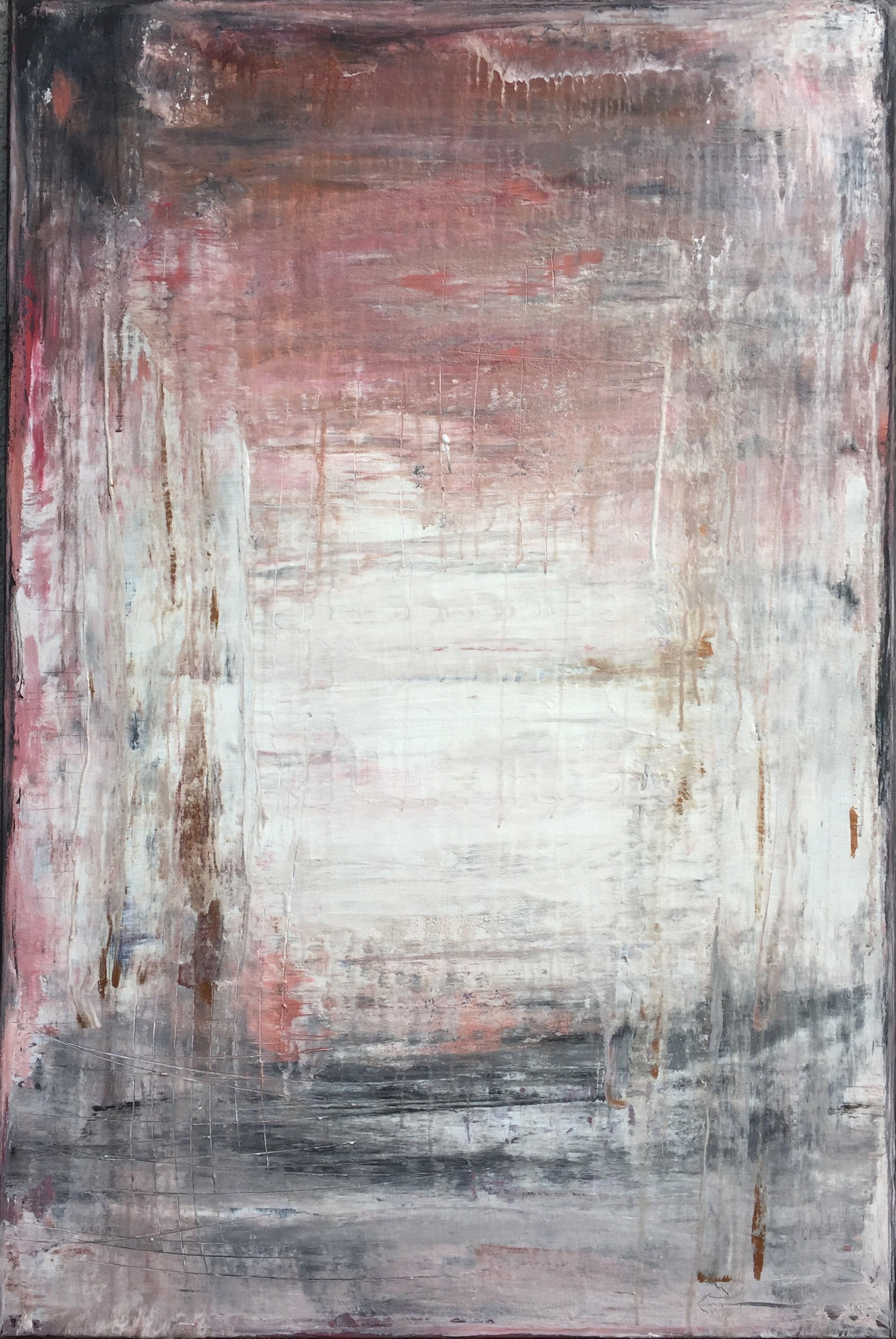 Abstract Painting di Roger König - "1117 astratto antico bianco/rosso" Astratto, Pittura, XXI secolo, Acrilico