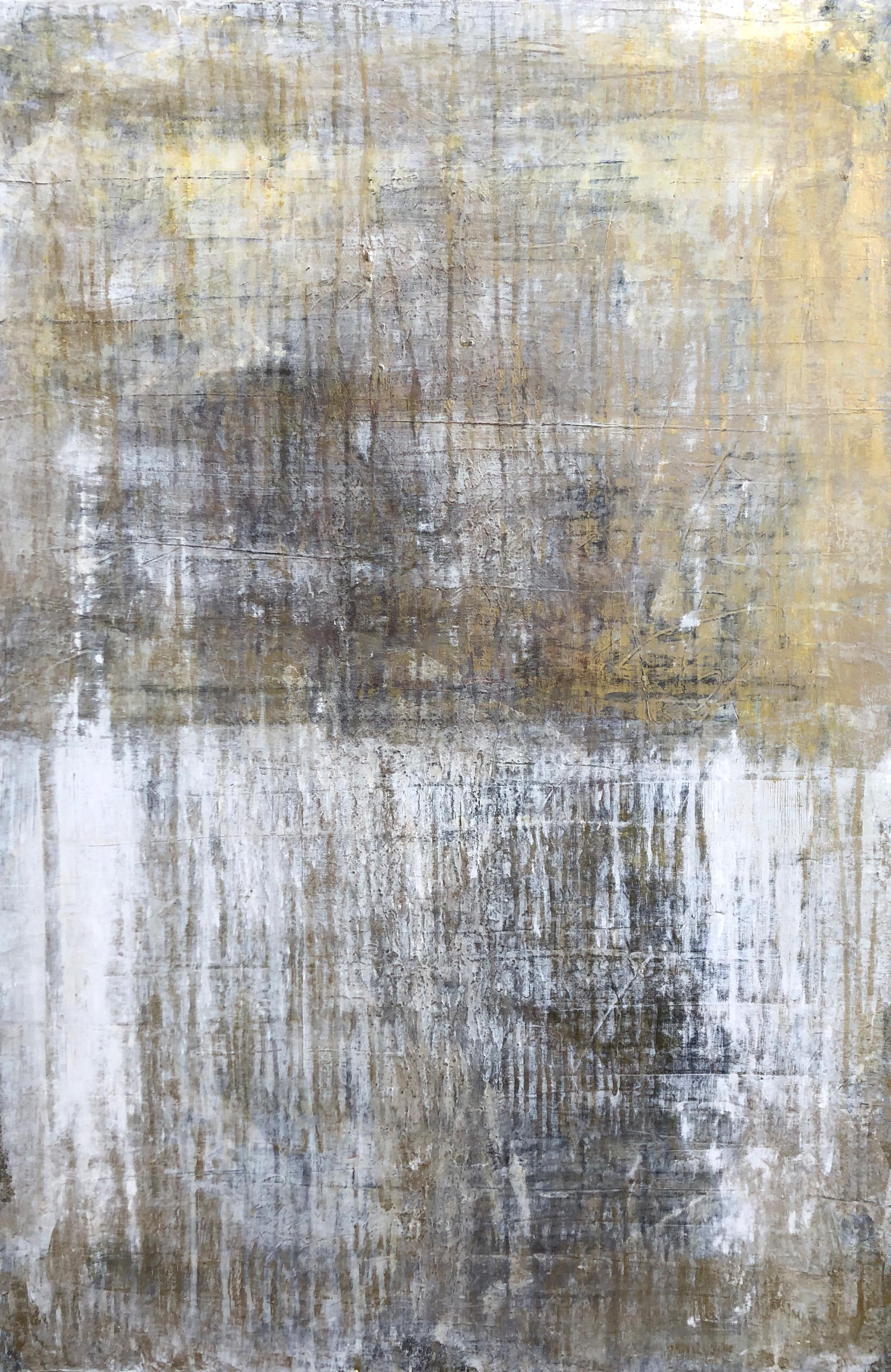 "1406 Antique Gold/White" Abstract Painting, 21st Century, Acrylic