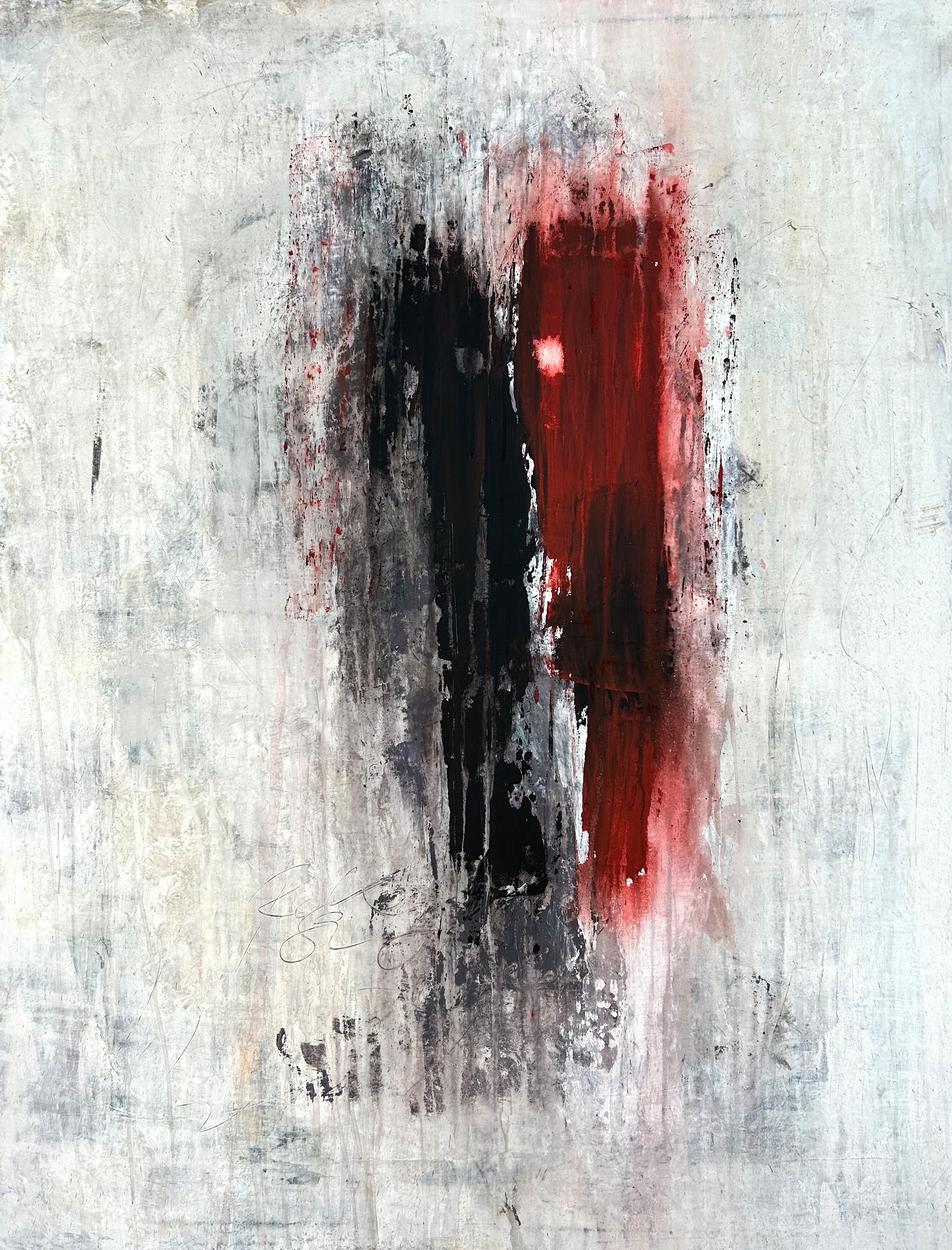 Abstract Painting Roger König - "Abstract Black vs Red ", K65TR, Abstrait, 21e siècle, Acrylique, Argile 
