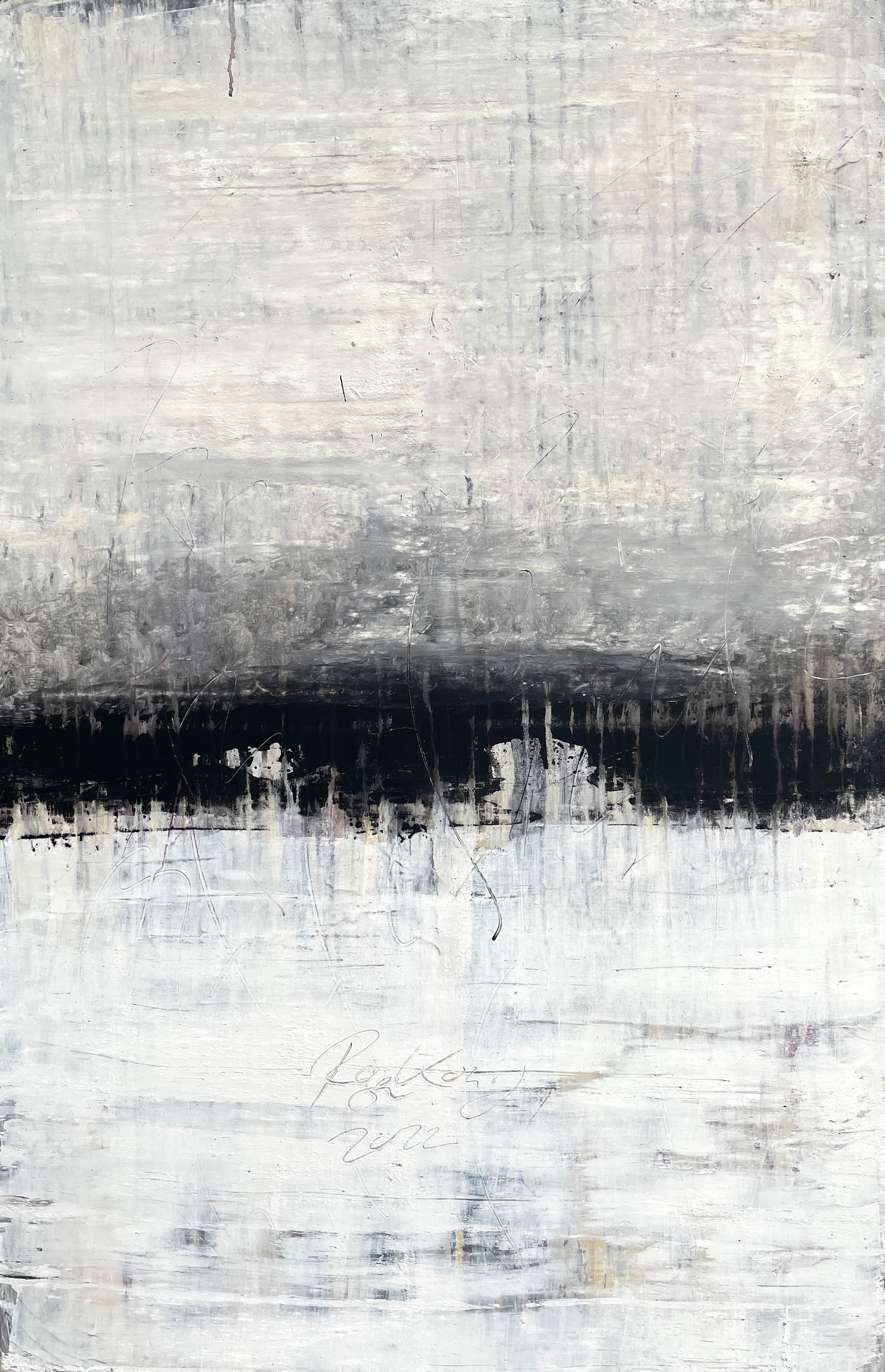 Roger König Landscape Painting - "Antique Black/White " FQK3, Abstract Painting , 21st Century, Acrylic