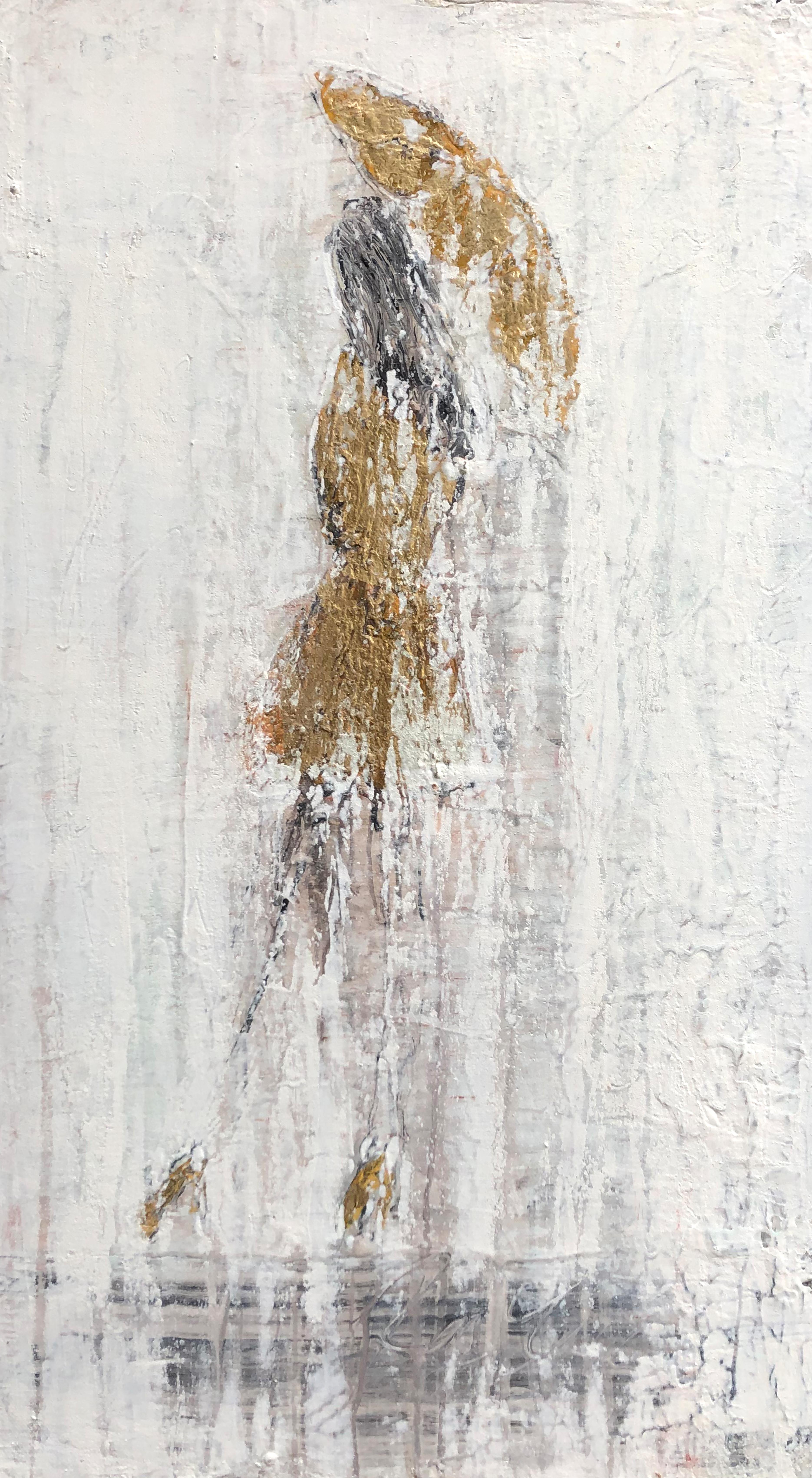 Roger König Figurative Painting - "Girl in the Rain - Gold Edition #2" Abstract, Figurative, 21st Century, Acrylic