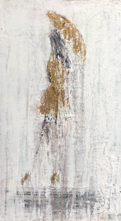"Girl in the Rain - Gold Edition #2" Abstract, Figurative, 21st Century, Acrylic