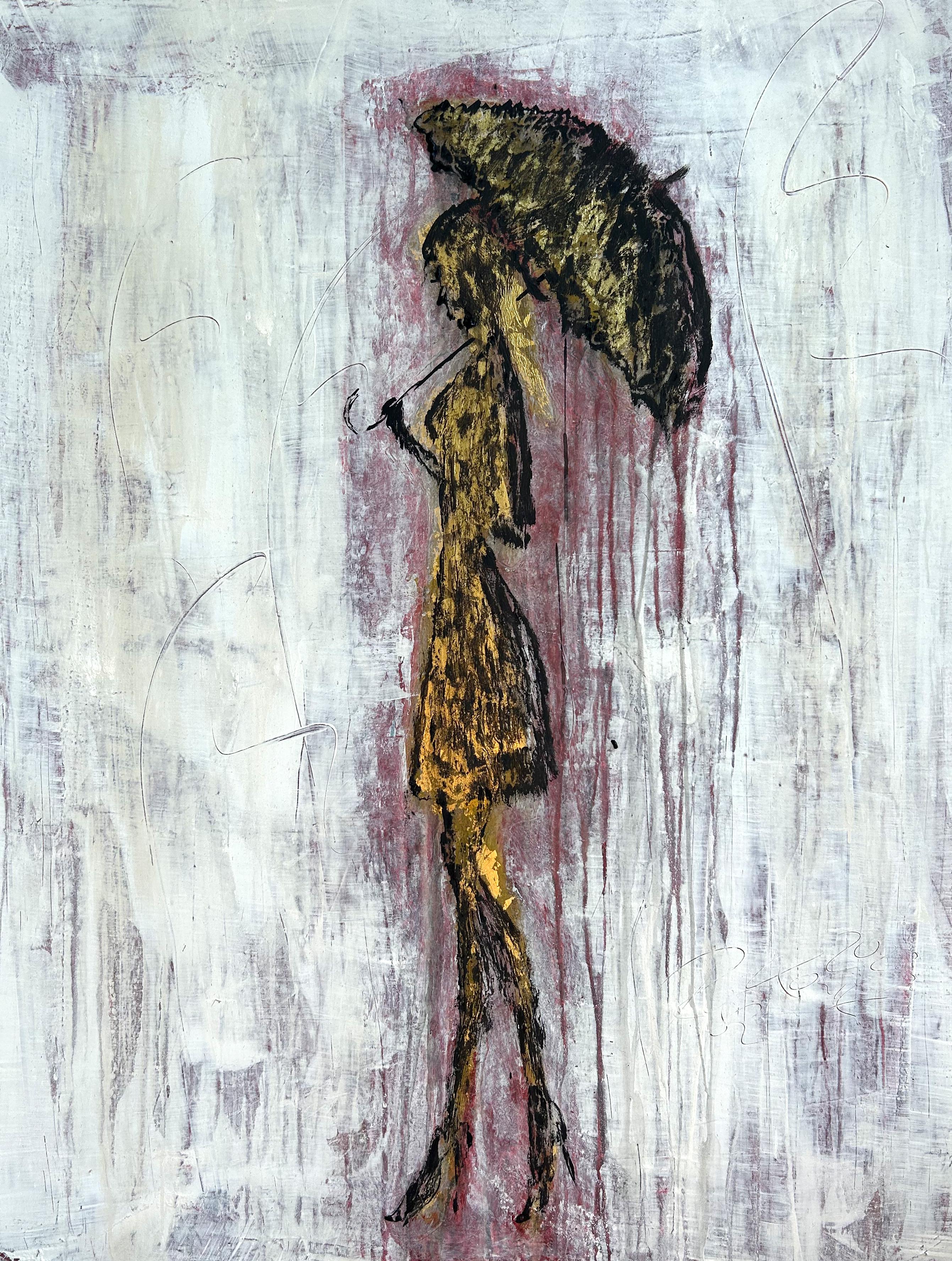 "Girl in the Rain - Gold Edition #5 " , Abstract, 21st Century, Acrylic, Clay