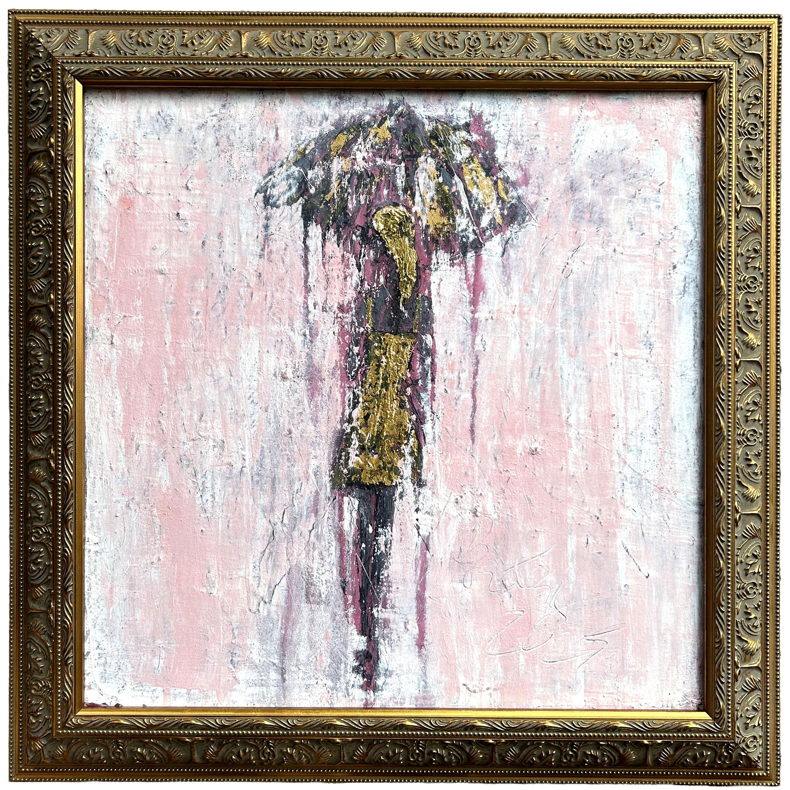 "Mädchen im Regen - Gold Edition #5", Abstrakt, Malerei, 21. Jahrhundert, Acryl