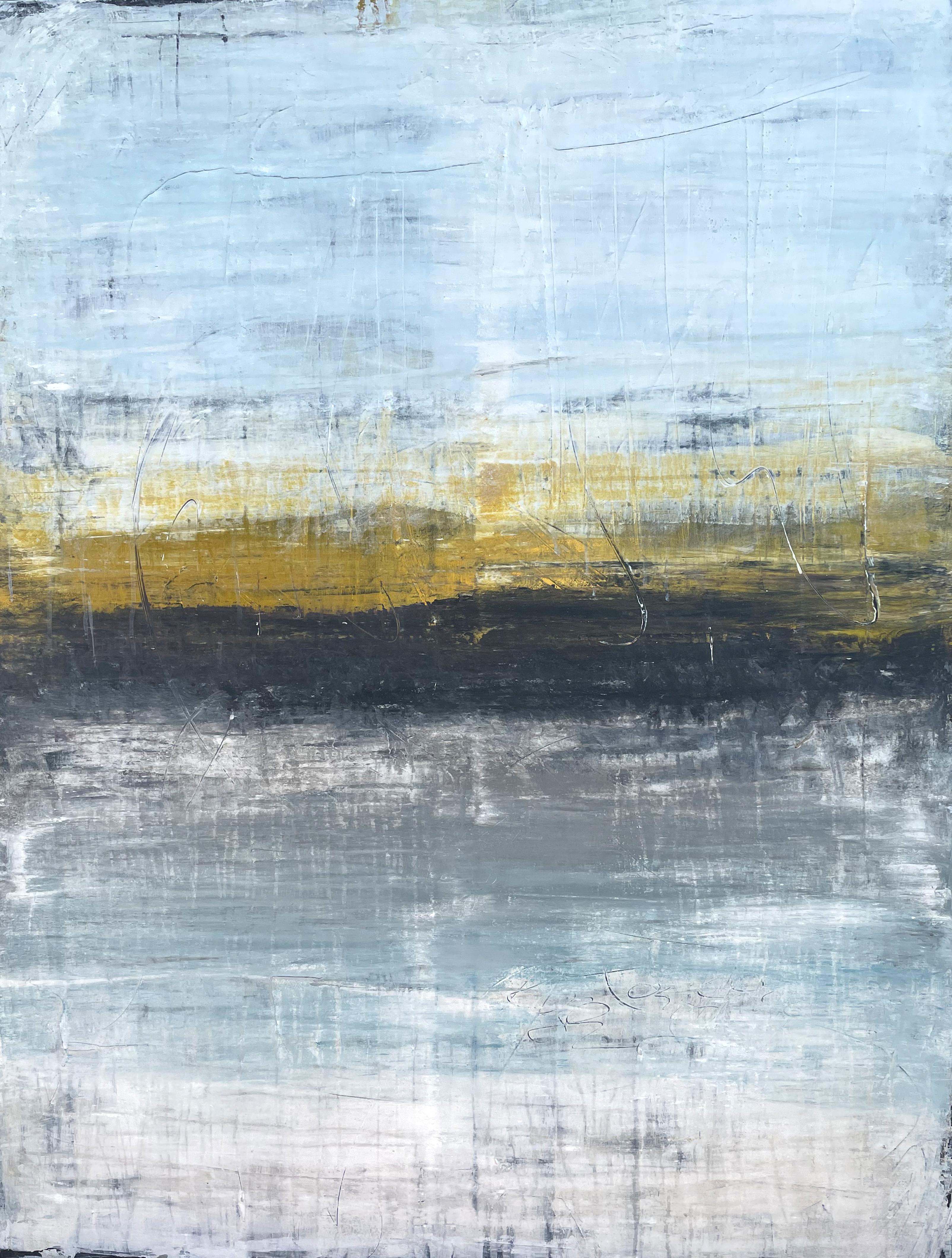 "Gold Horizone Series" DWQ56, Abstract, Seascape, 21st Century, Acrylic, Clay 
