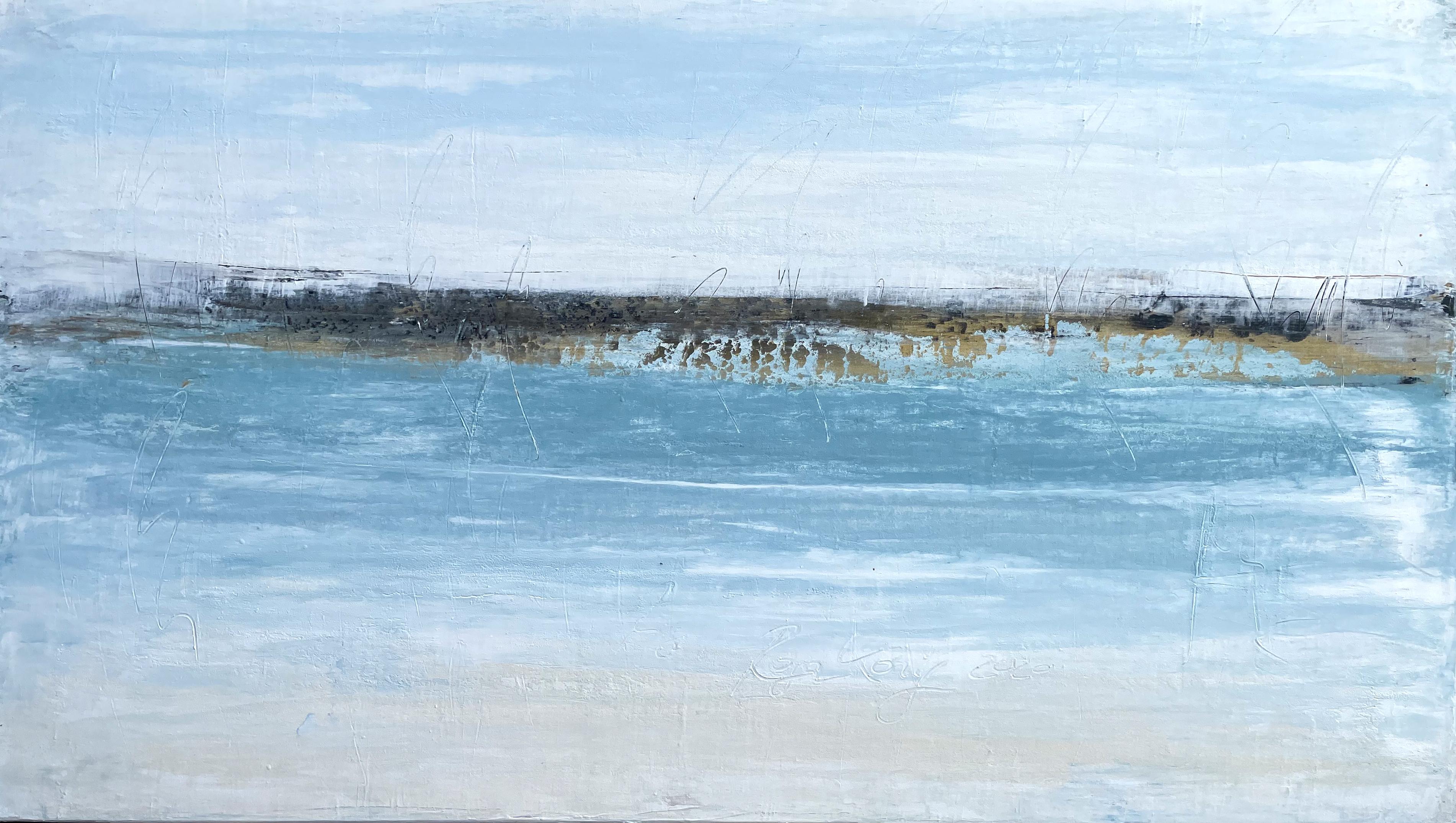 Roger König Landscape Painting - "Hawaii Gold Beach" A41B, Abstract, Seascape Painting, 21st Century, Acrylic