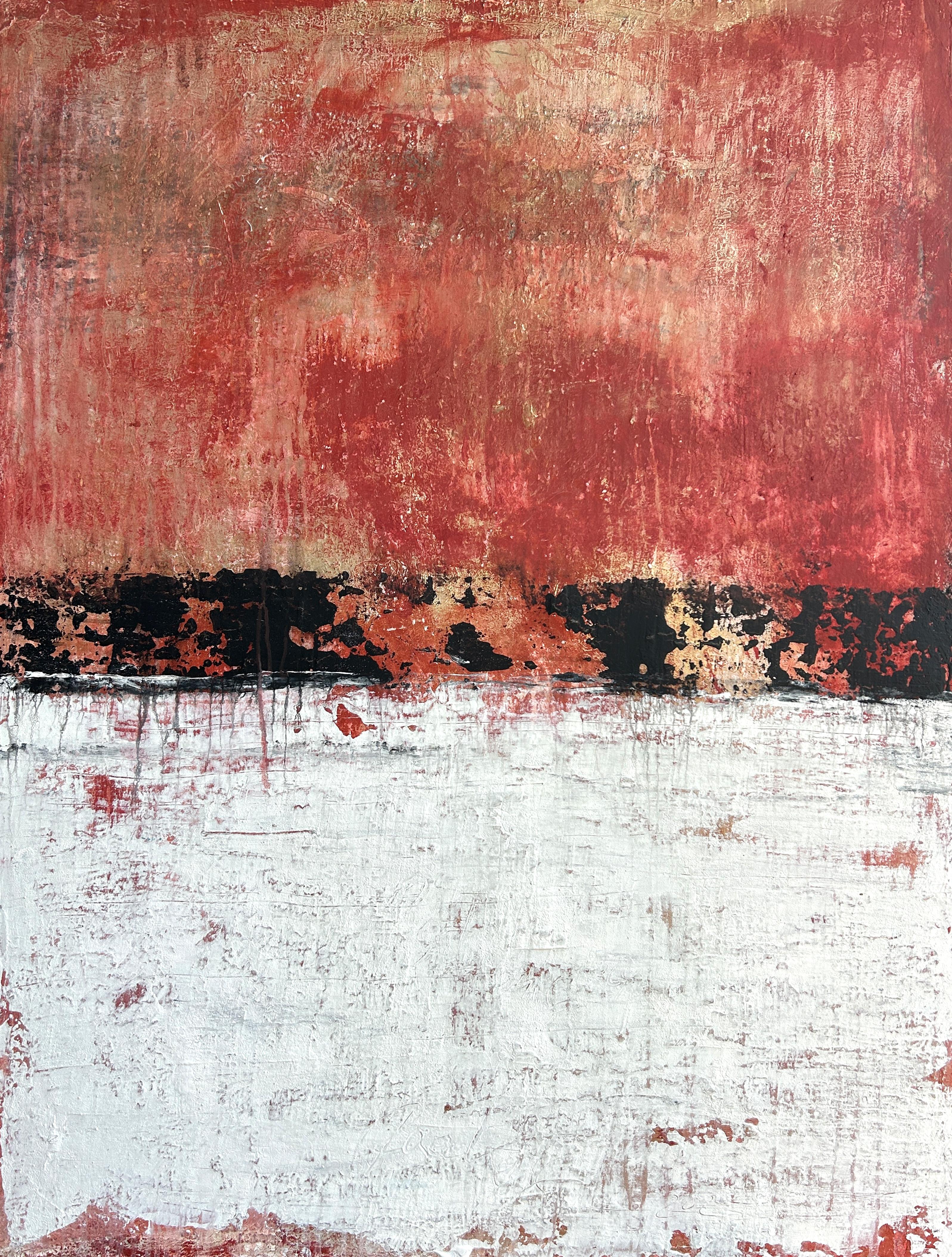 Abstract Painting di Roger König - "rosso/bronzo - nero/bianco esclusivo" RK67T , Astratto, Pittura, Acrilico e Argilla