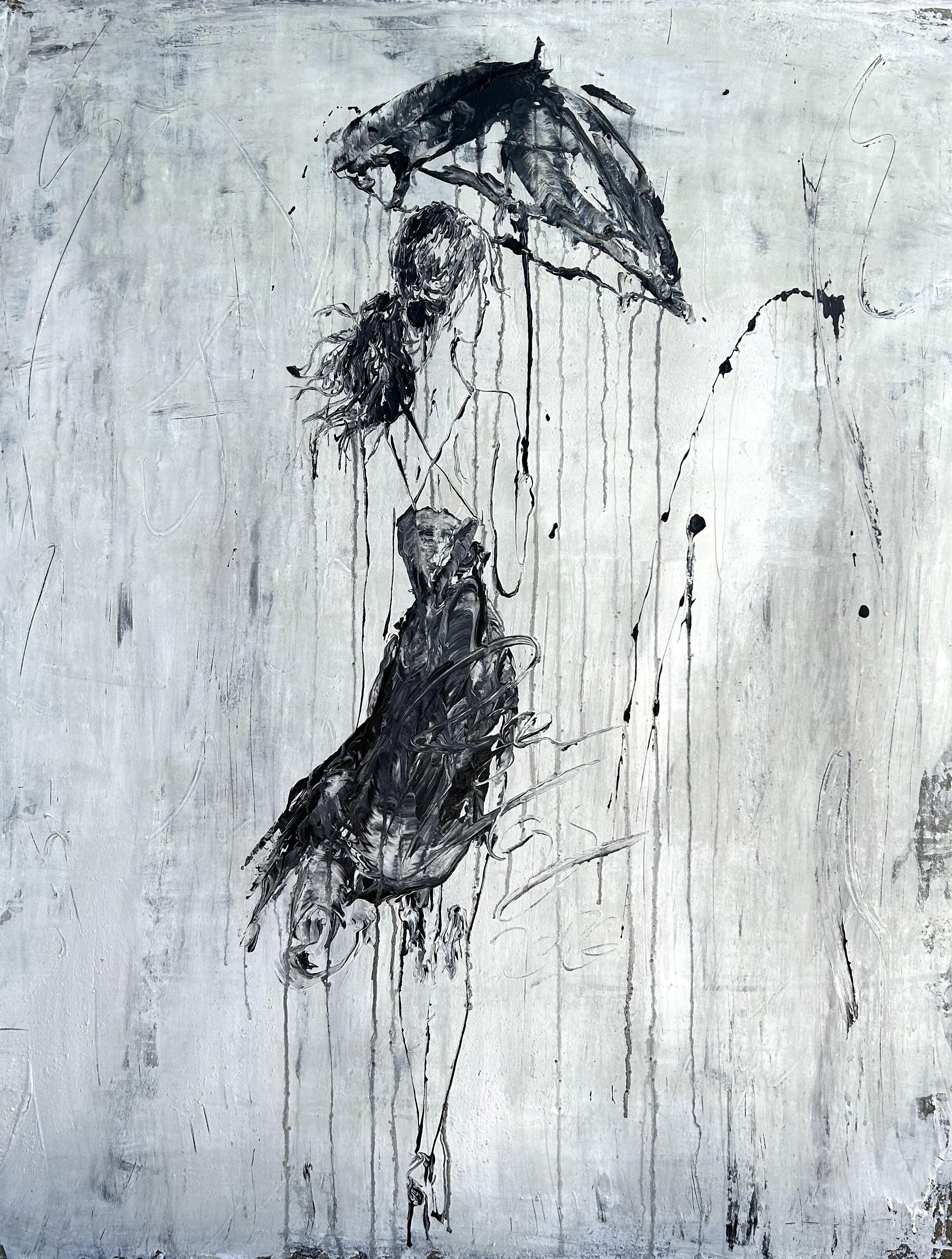 Roger König Figurative Painting - Umbrella - Silent Rain No.8, Abstract, Painting, 21st Century, Acrylic, Clay