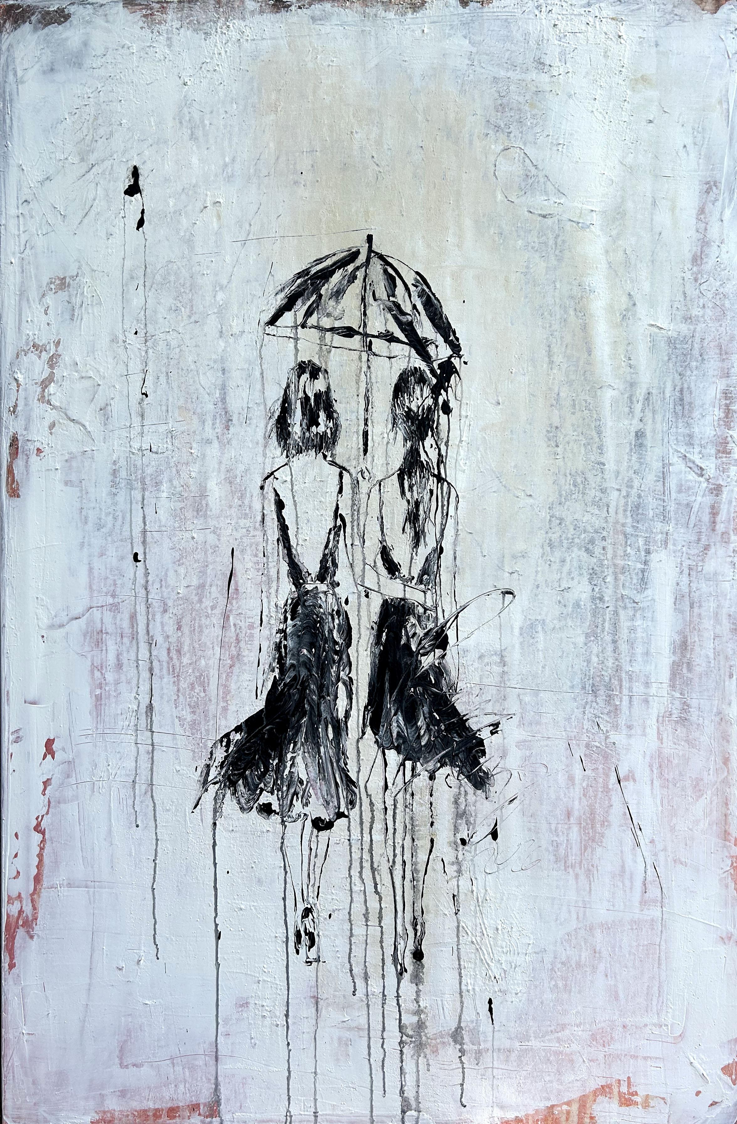 Regenschirm  - Stiller Regen Nr.9, Abstrakt, Malerei, 21. Jahrhundert, Acryl, Ton