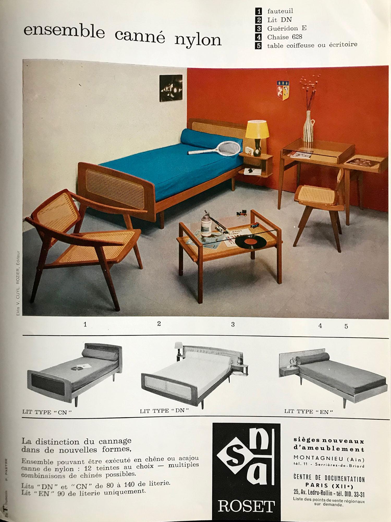 Roger Landault, Bett „DN“, Mahagoni und Schilfrohr, Frankreich 1960 im Angebot 5