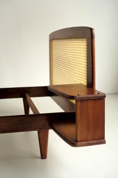 Roger Landault, "DN" bed in mahogany and cane, France 1960