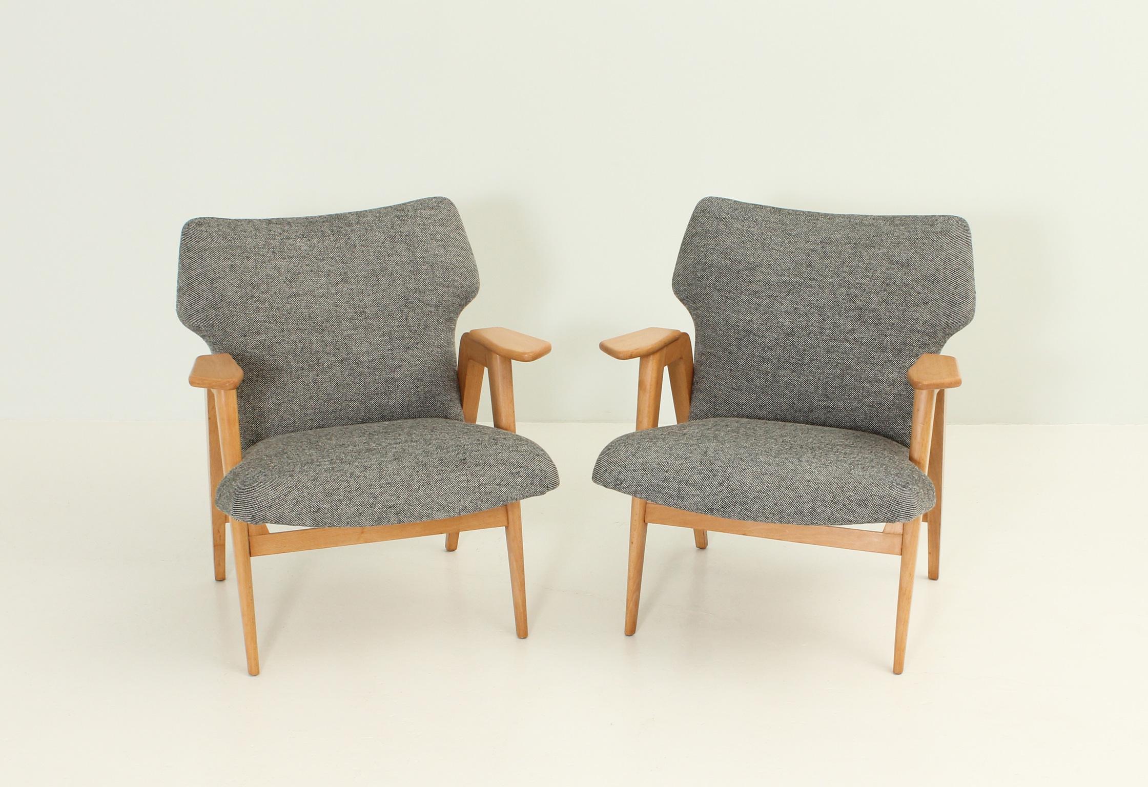 French Roger Landault pair of Armchairs, France, 1950's