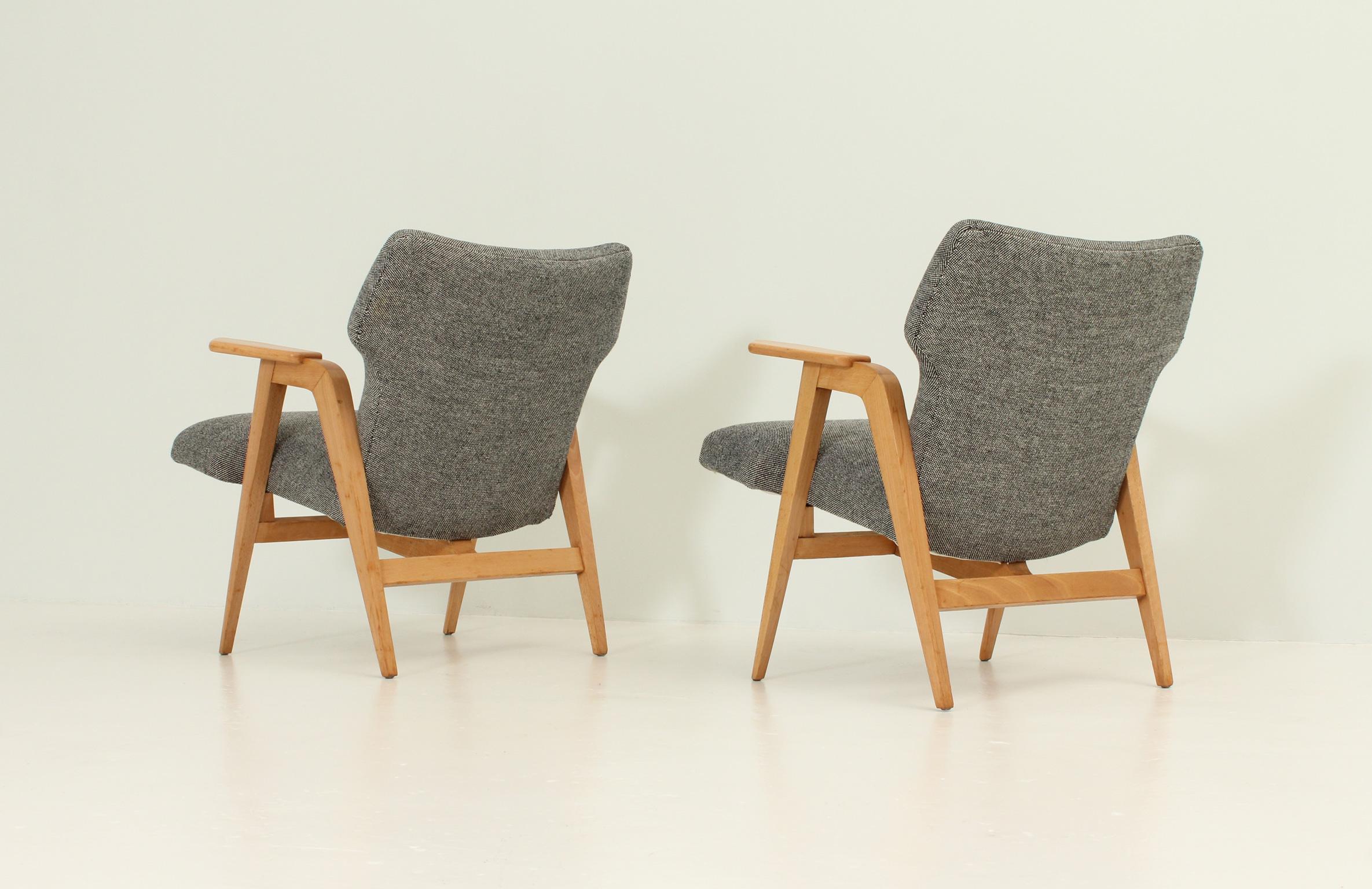 Fabric Roger Landault pair of Armchairs, France, 1950's