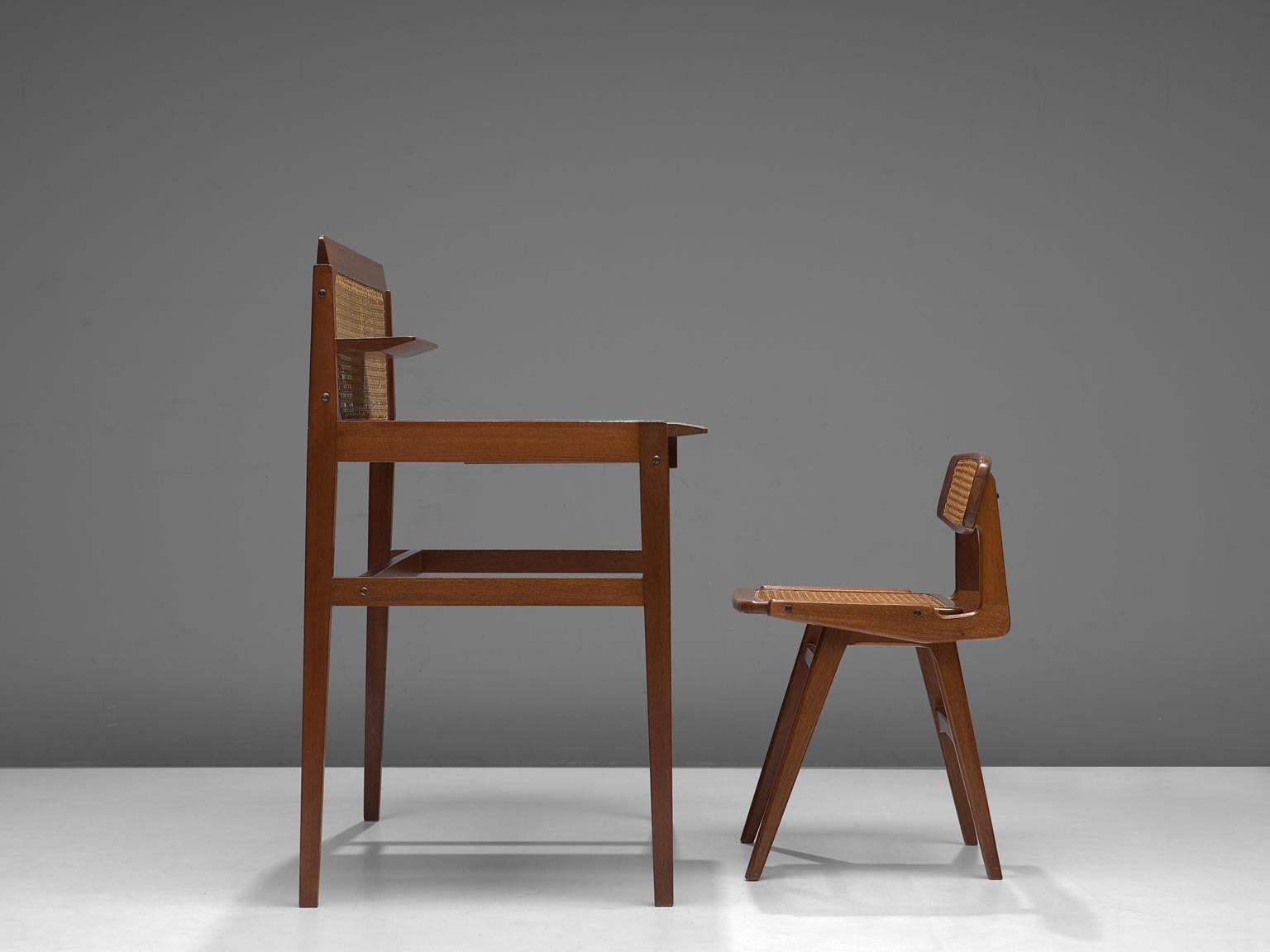 French Roger Landault Writing Table with Chair, 1960s