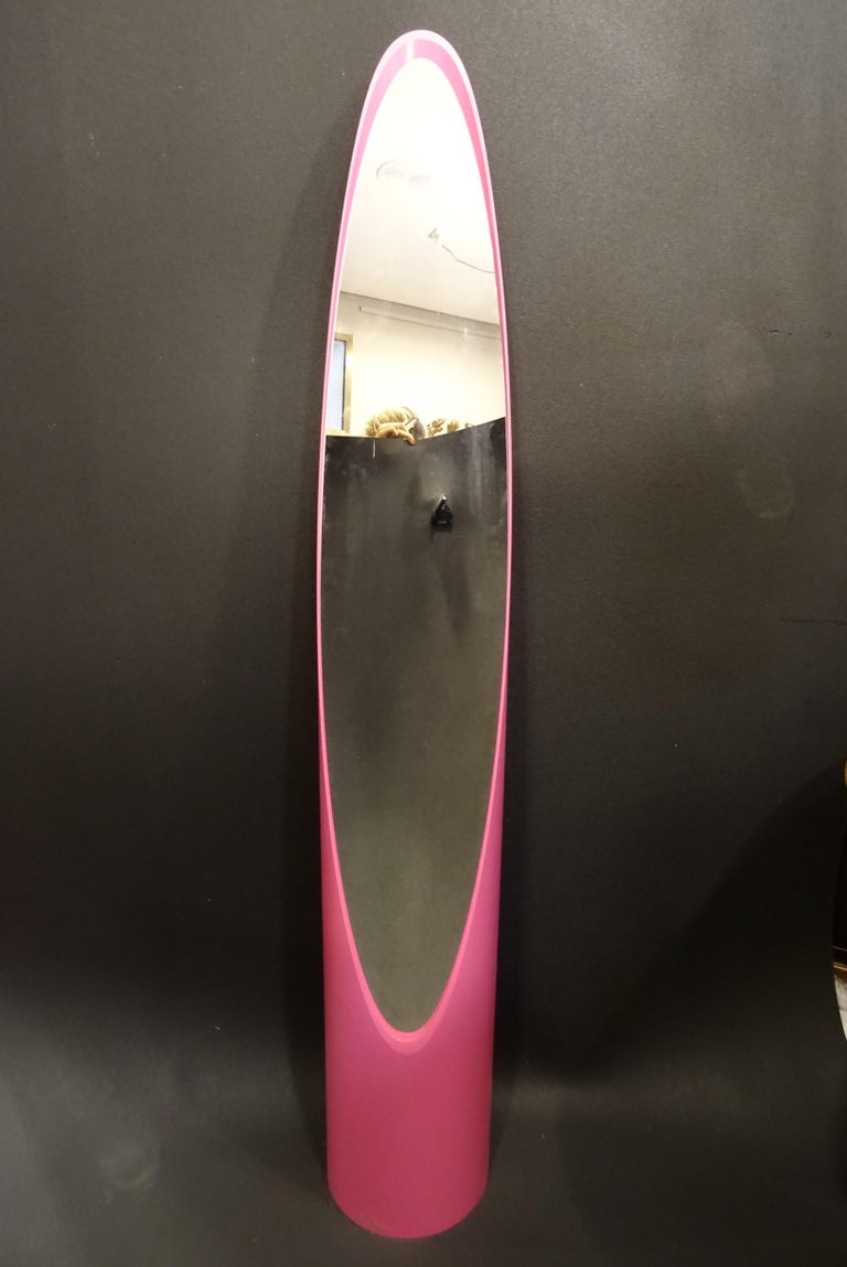 Roger Lecal French Pink Lipstick Floor Mirror, circa 1970, Fiberglass
