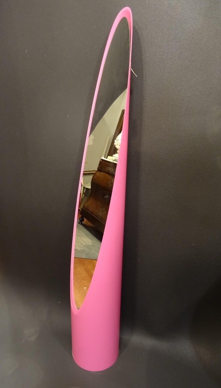 Roger Lecal French Pink Lipstick Floor Mirror, circa 1970, Fiberglass