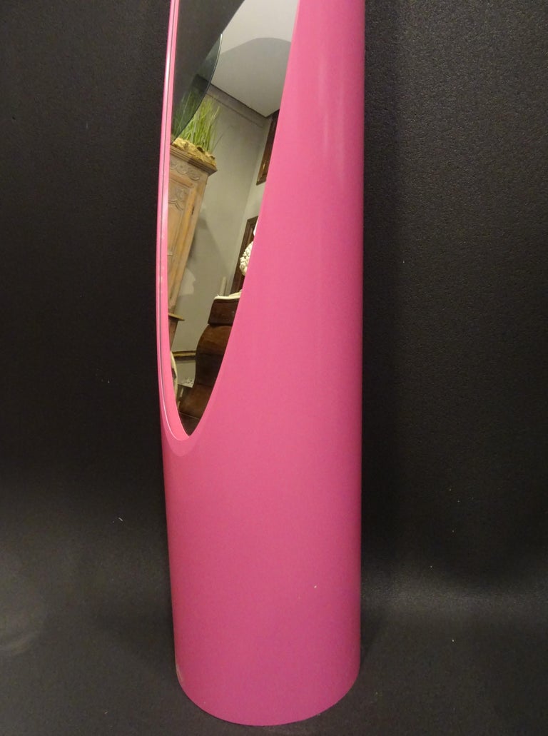 Roger Lecal French Pink Lipstick Floor Mirror, circa 1970, Fiberglass