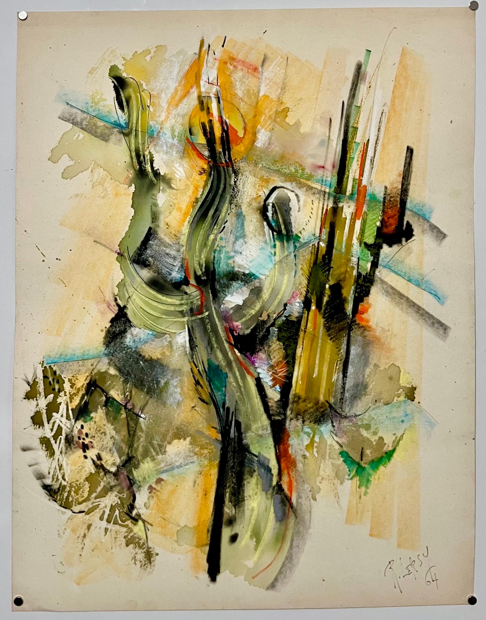 Gran cuadro de arte modernista expresionista abstracto francés Roger Lersy en venta 1