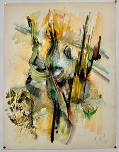 Large Modernist Art French Abstract Expressionist Colorful Painting Roger Lersy