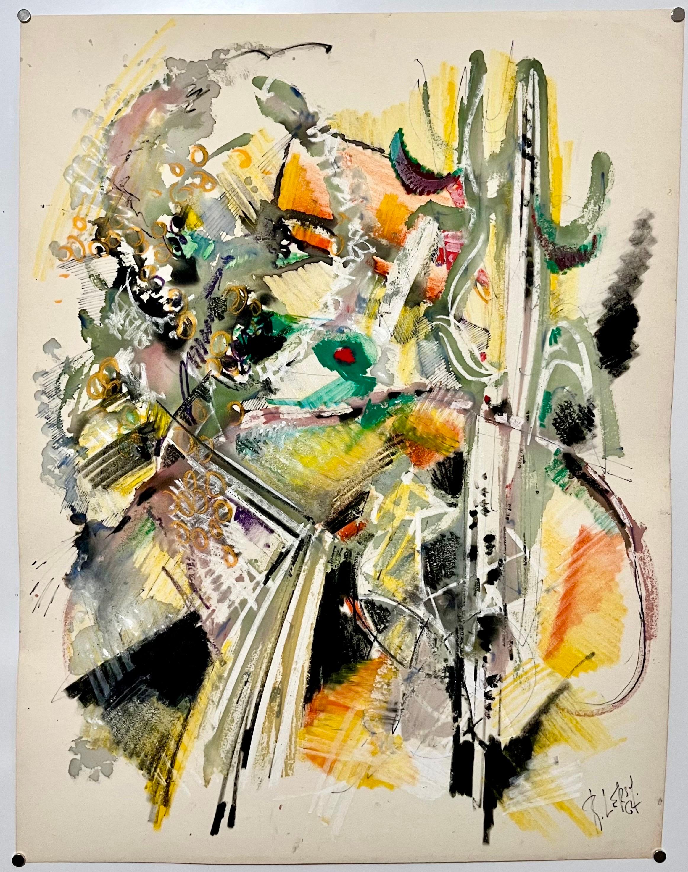 Gran cuadro de arte modernista expresionista abstracto francés Roger Lersy en venta 1
