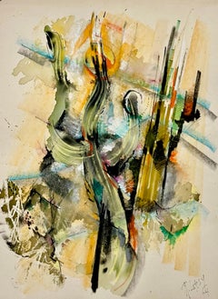 Grande peinture expressionniste abstraite française colorée Roger Lersy