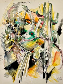 Grande peinture expressionniste abstraite française colorée Roger Lersy