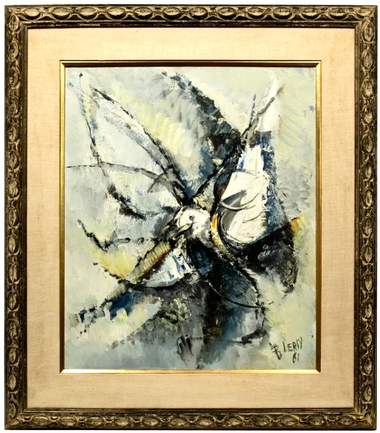 Gran pintura expresionista abstracta francesa modernista de pájaros de colores Roger Lersy en venta 1
