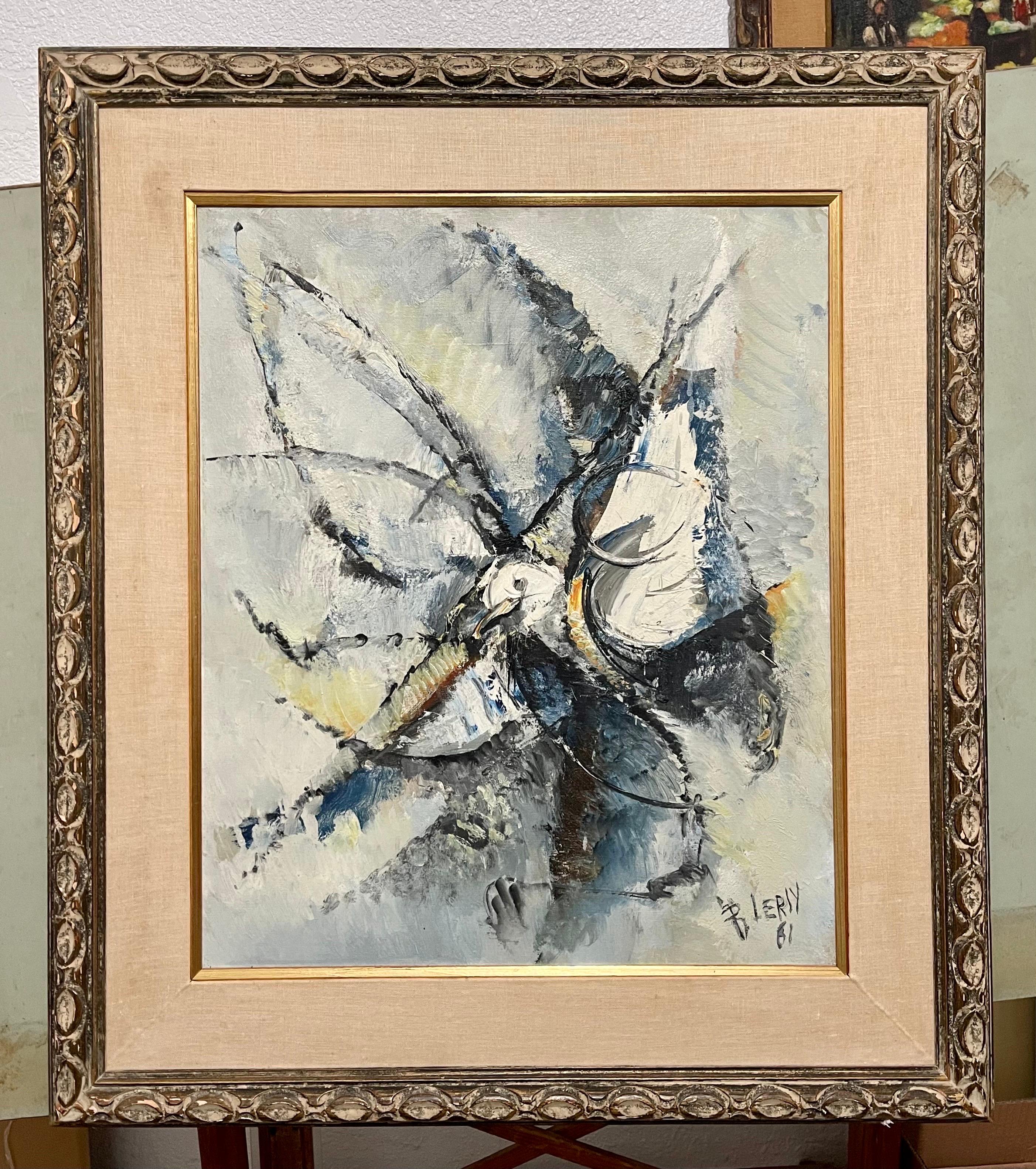 Gran pintura expresionista abstracta francesa modernista de pájaros de colores Roger Lersy en venta 2