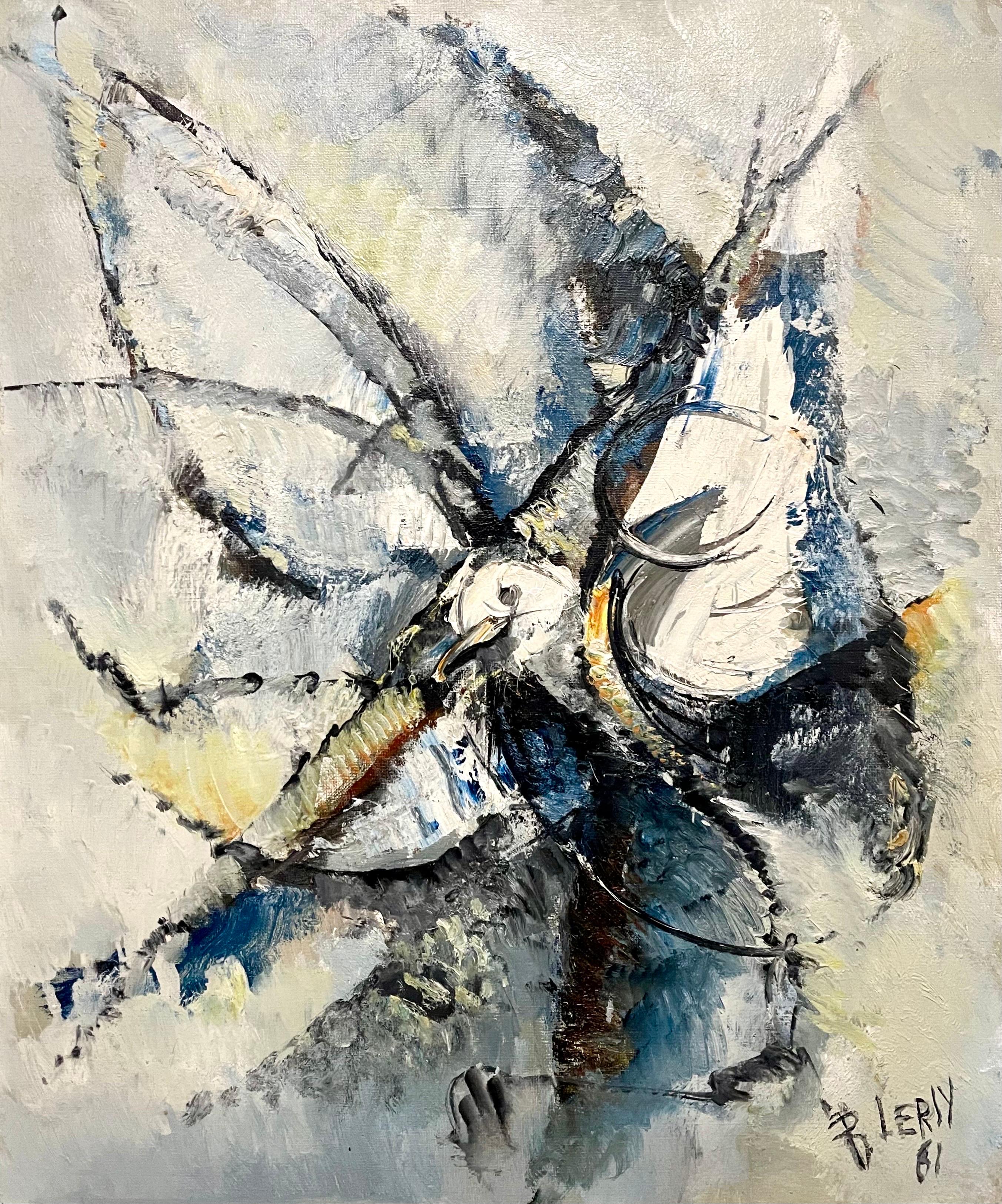 Gran pintura expresionista abstracta francesa modernista de pájaros de colores Roger Lersy en venta 4