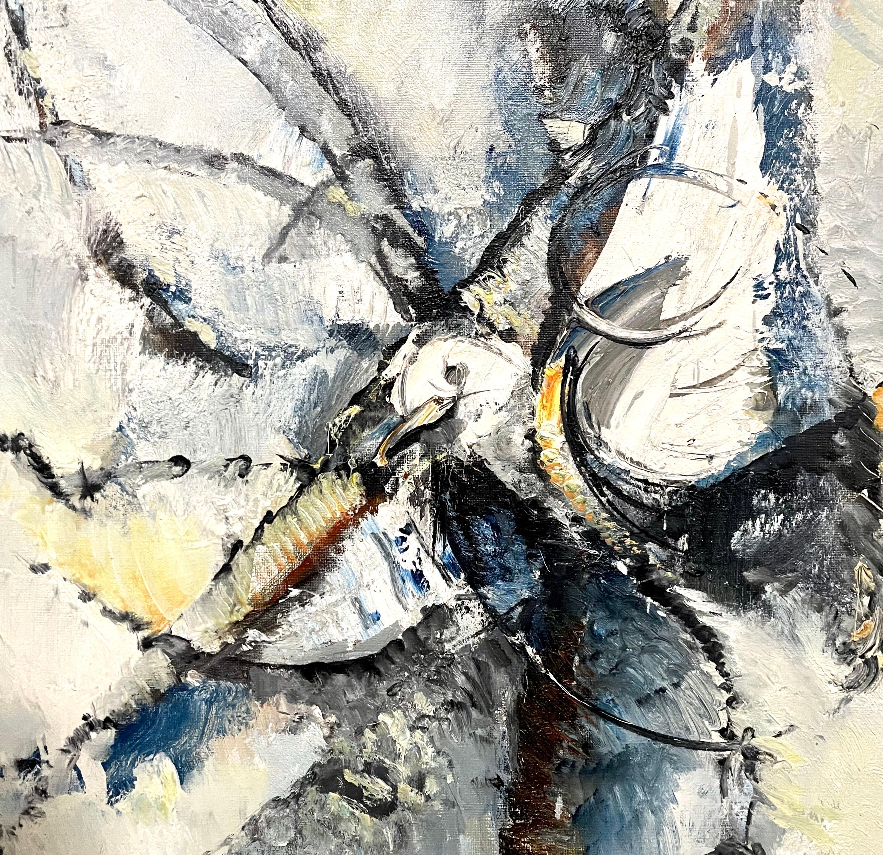 Gran pintura expresionista abstracta francesa modernista de pájaros de colores Roger Lersy en venta 5