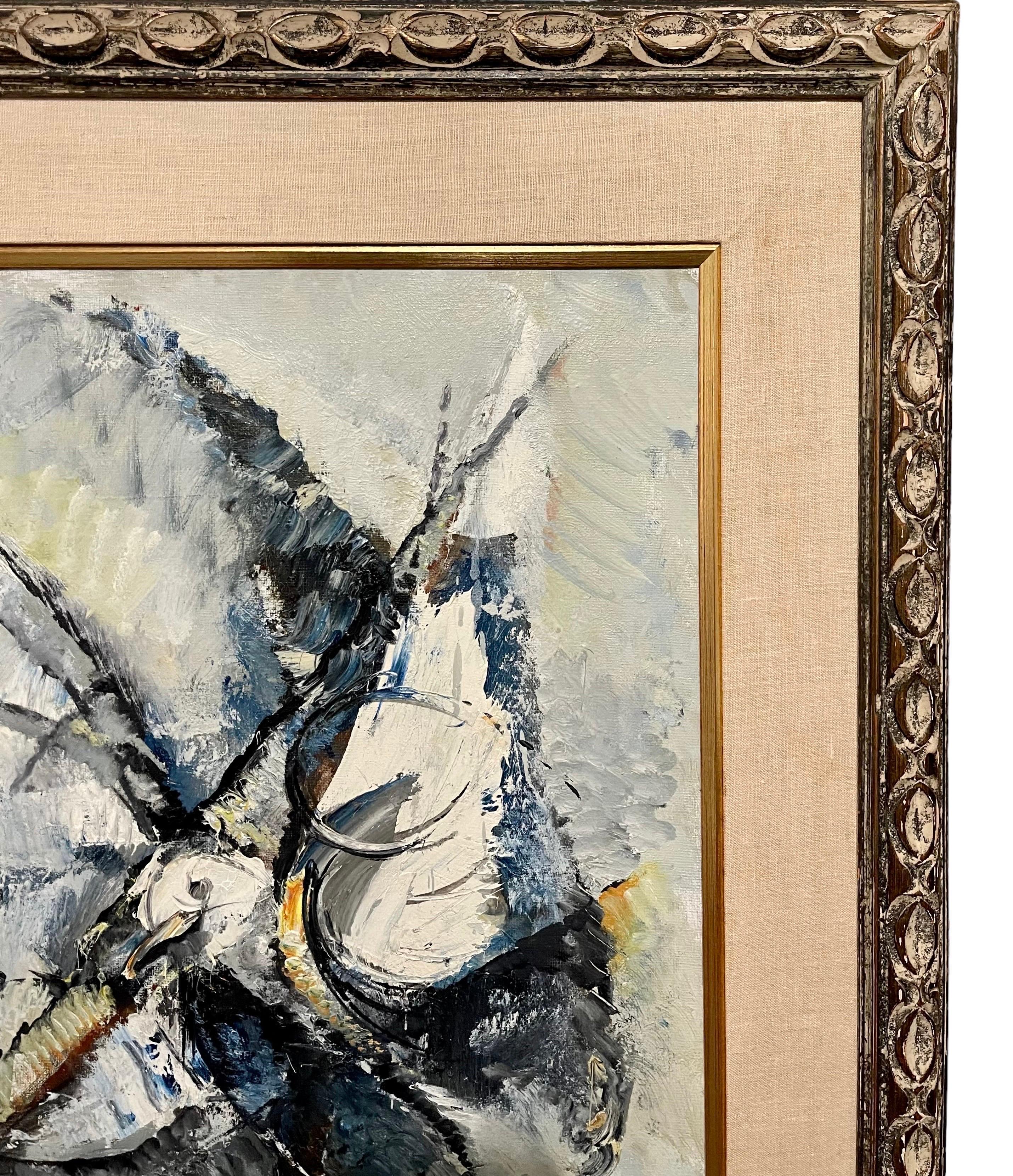 Gran pintura expresionista abstracta francesa modernista de pájaros de colores Roger Lersy en venta 6