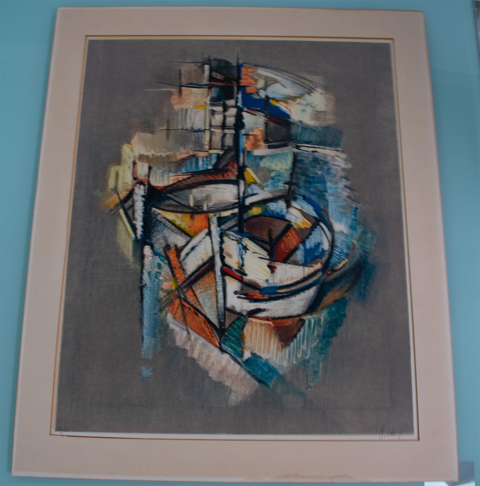 Abstract Cubist Seascape Lithograph by Roger Lersy For Sale 13