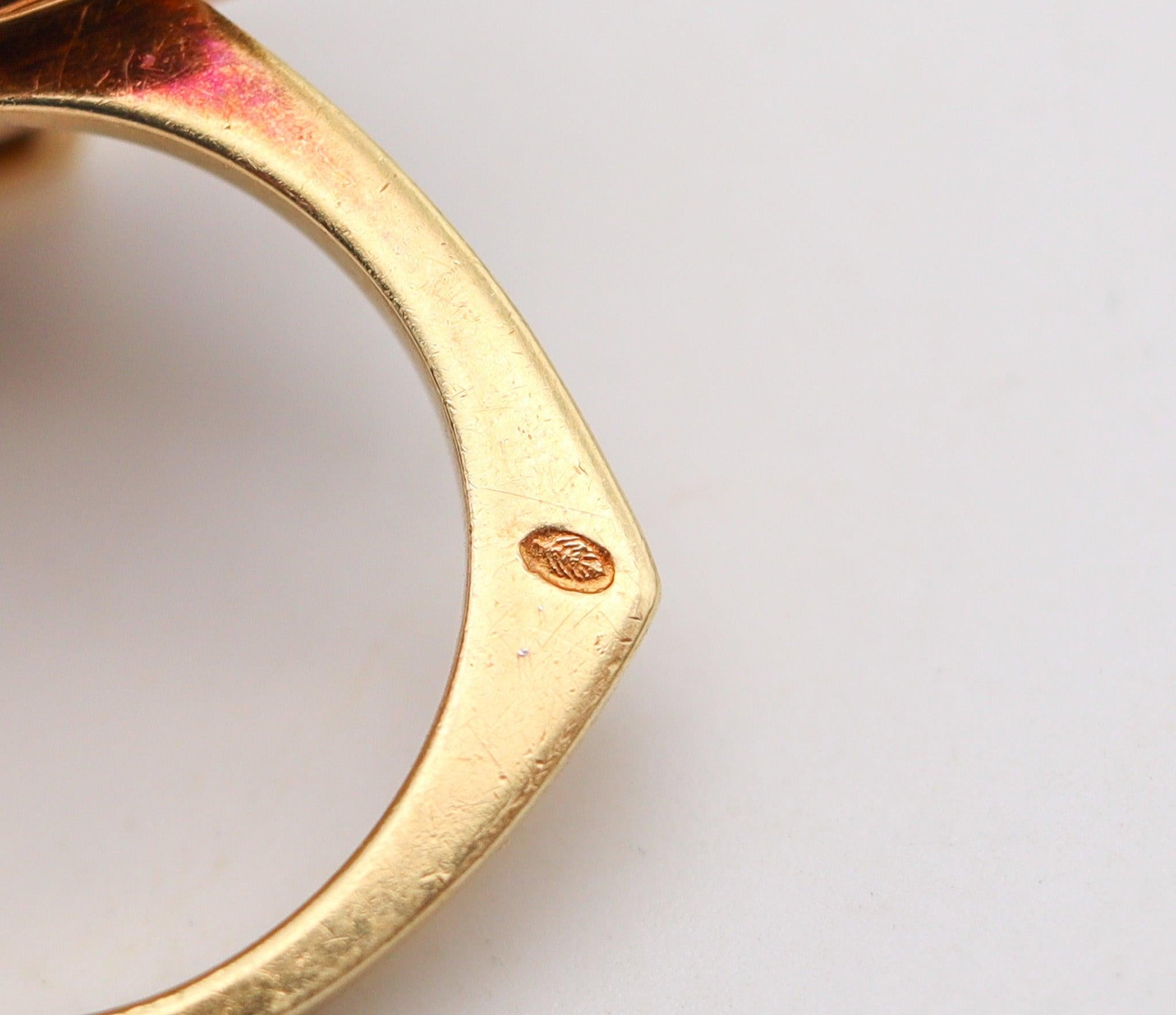 ROGER LUCAS 1970 Cubism Geometric Ring In 18Kt Yellow Gold With Lapis & Diamonds For Sale 3