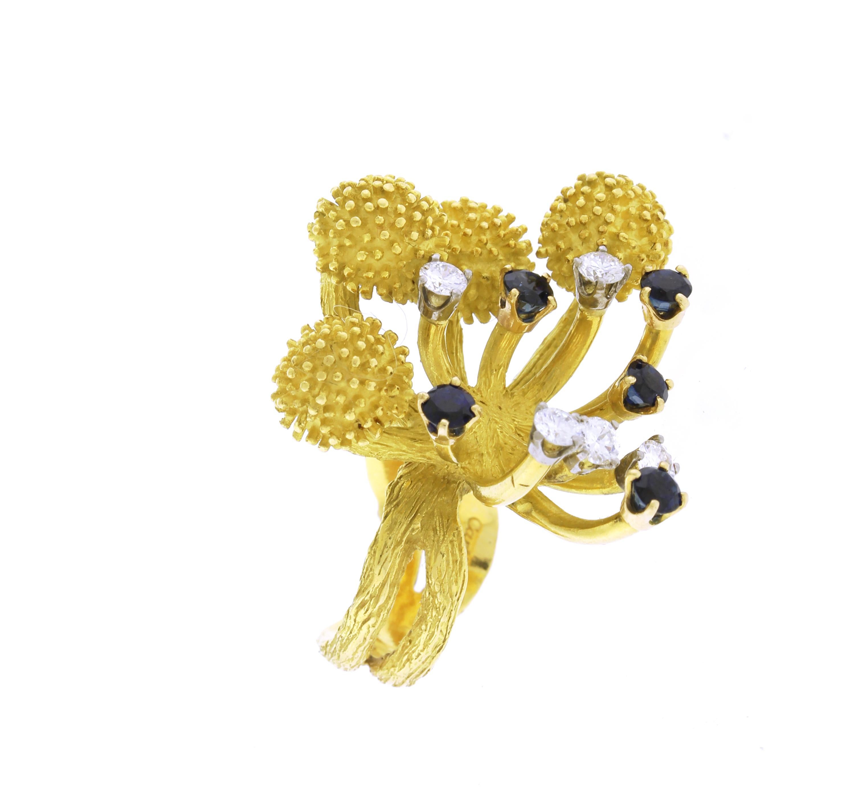 Roger Lucas für Cartier Seascape Ring mit Saphir und Diamant aus der Mitte des Jahrhunderts (Modernistisch)