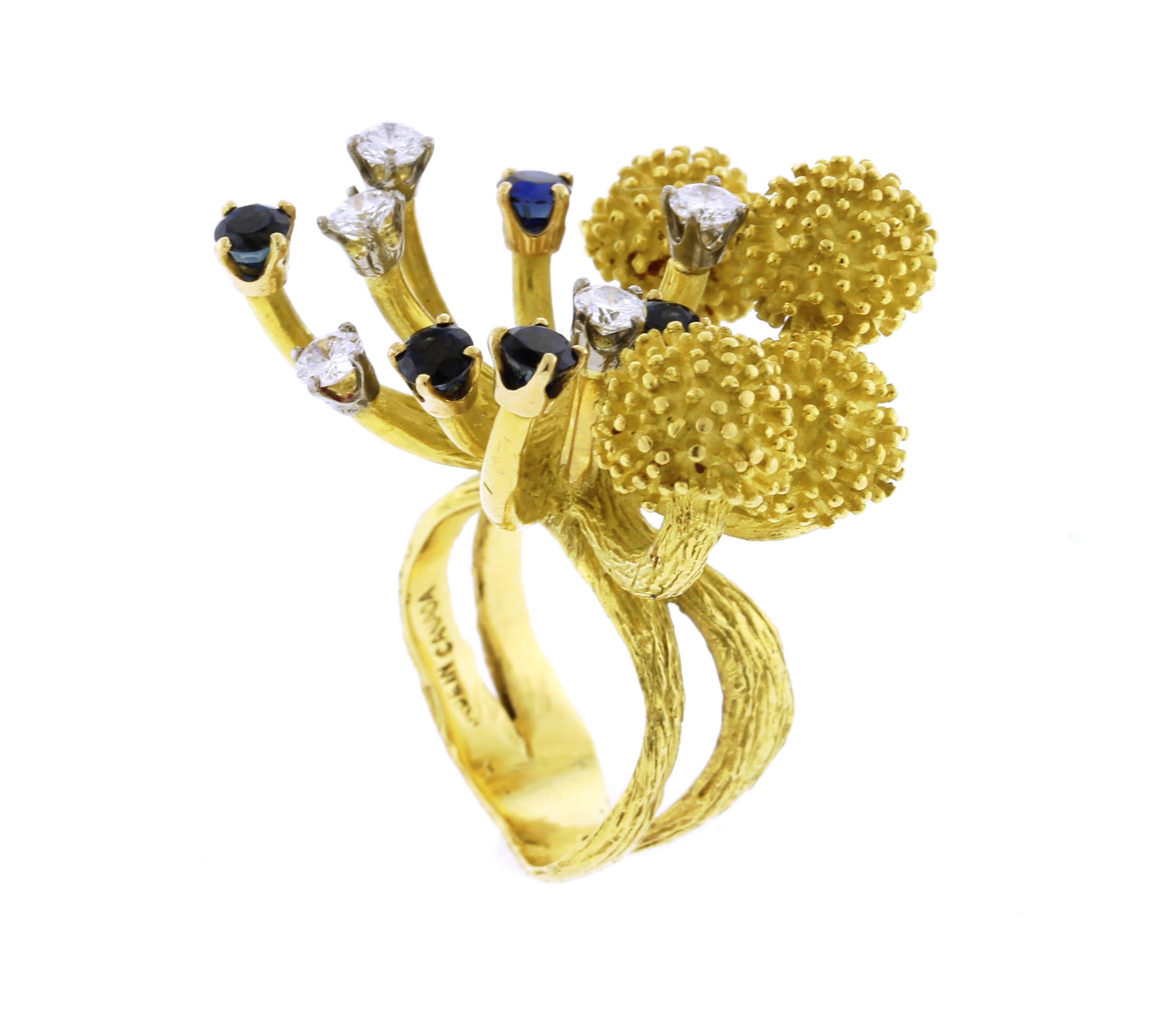 Roger Lucas für Cartier Seascape Ring mit Saphir und Diamant aus der Mitte des Jahrhunderts (Rundschliff)