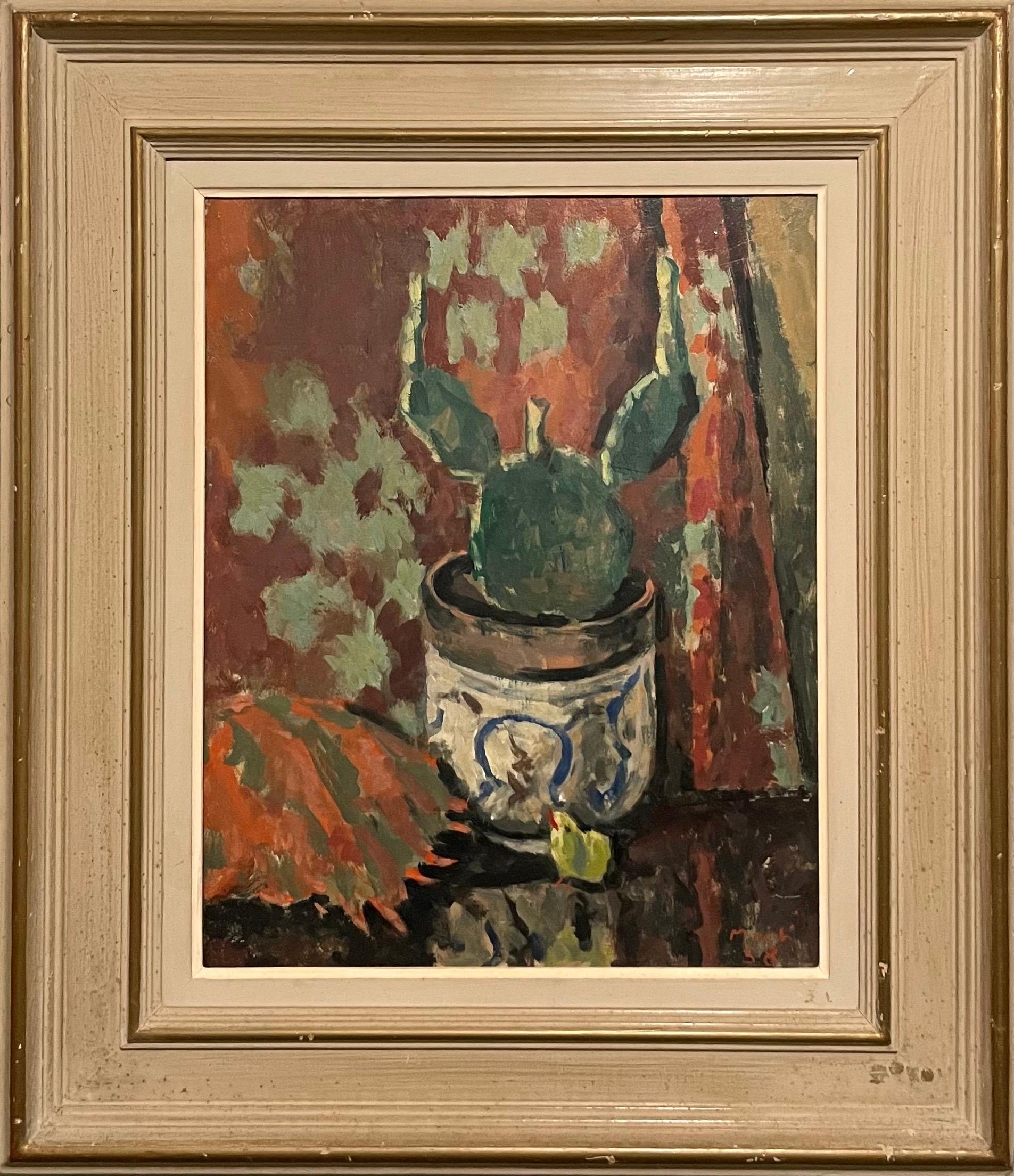 Roger Muhl Natura morta fauvista Cactus Ecole de Paris Pittura a olio francese Paques - Painting di Roger Mühl