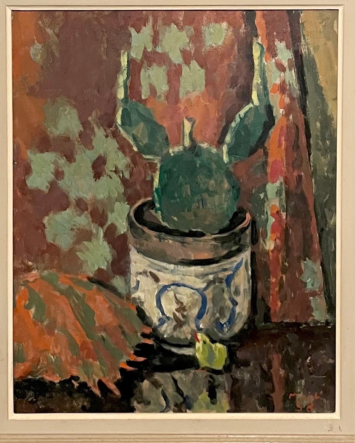 Roger Muhl Natura morta fauvista Cactus Ecole de Paris Pittura a olio francese Paques - Landscape Painting Marrone di Roger Mühl