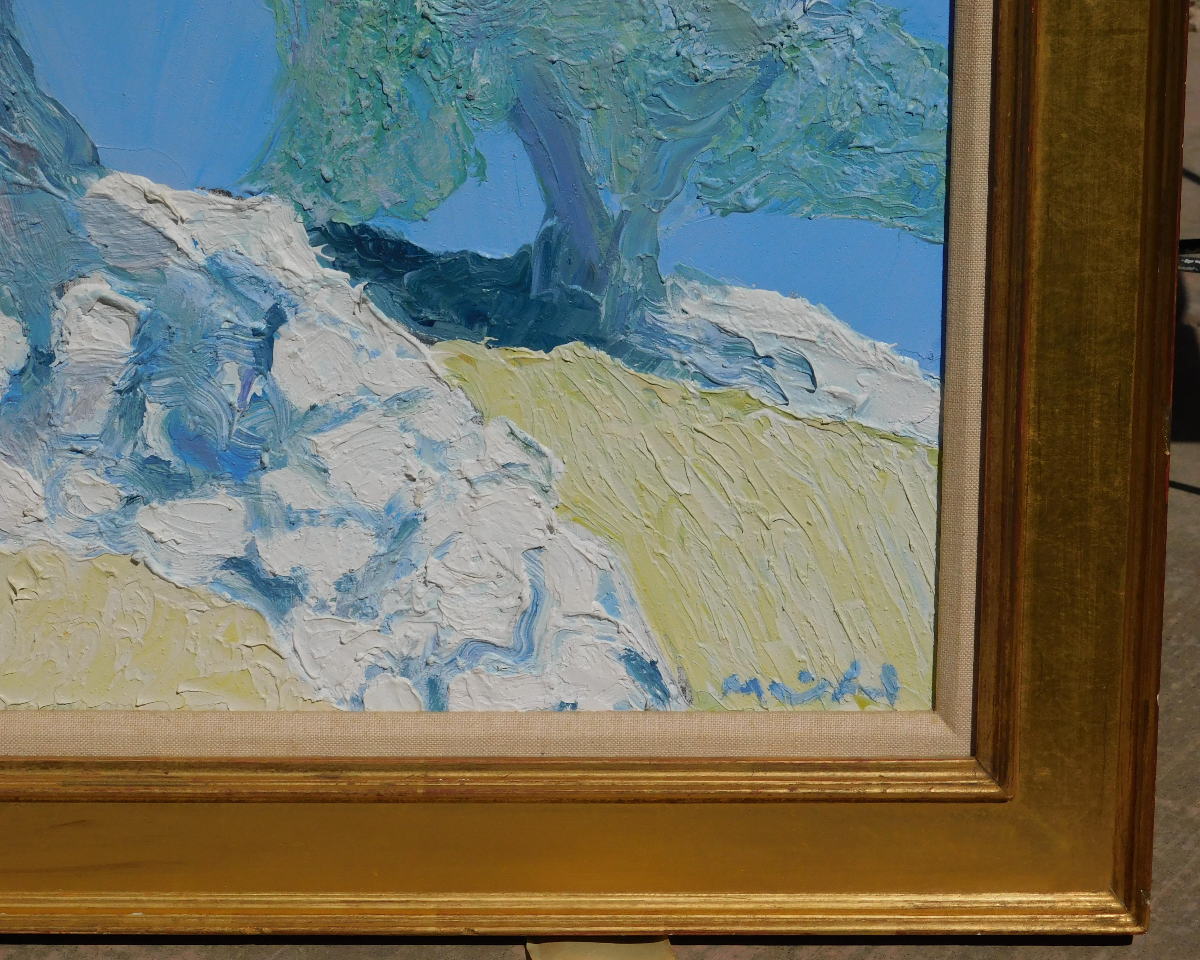 Olio su tela di un artista francese - Oliver (Albero d'ulivo) - Landscape Painting Grigio di Roger Mühl