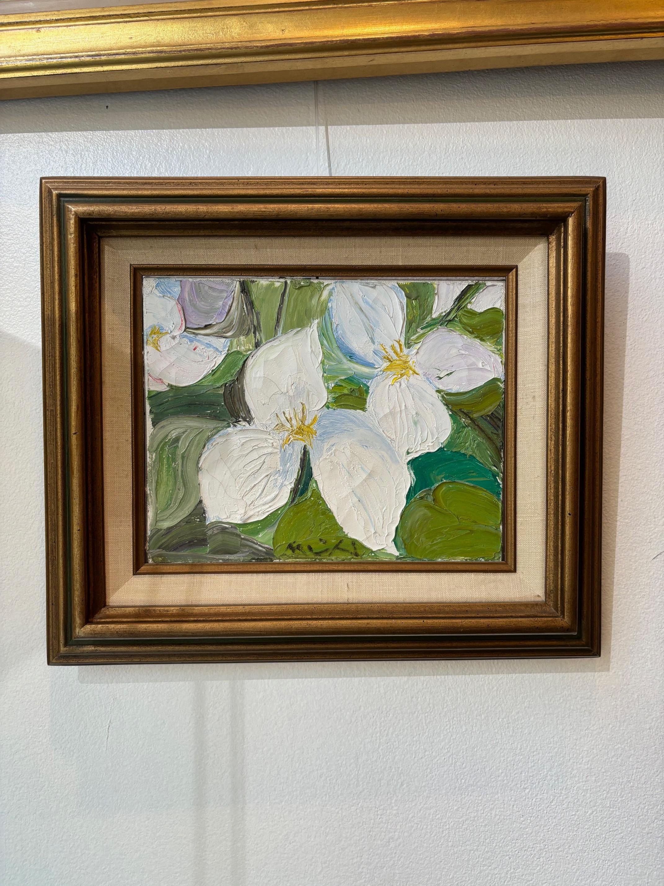 Trillium blanco de Roger Mühl - Óleo sobre lienzo 19x34 cm en venta 3