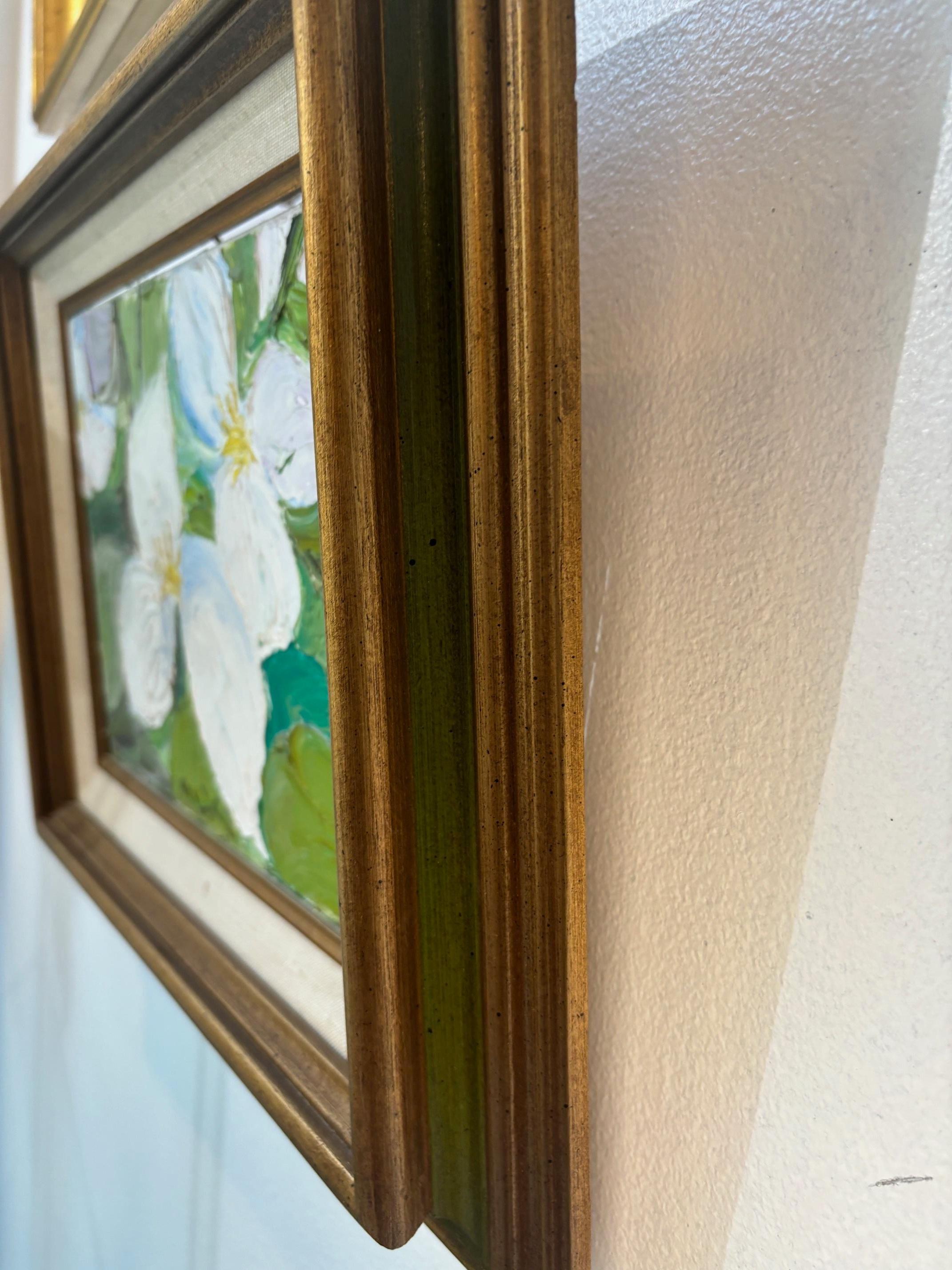 Trillium blanco de Roger Mühl - Óleo sobre lienzo 19x34 cm en venta 6