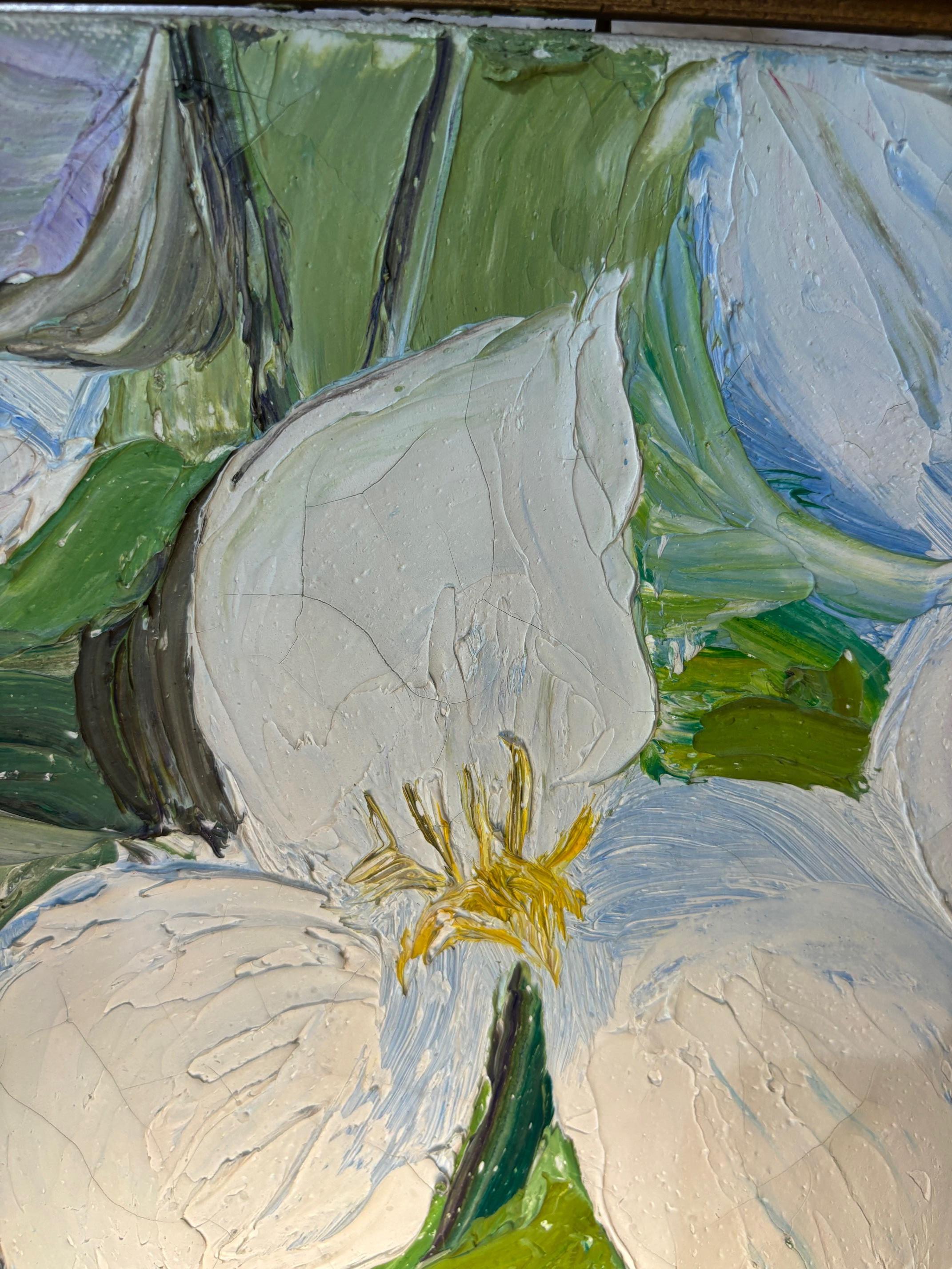 Trillium blanco de Roger Mühl - Óleo sobre lienzo 19x34 cm en venta 8