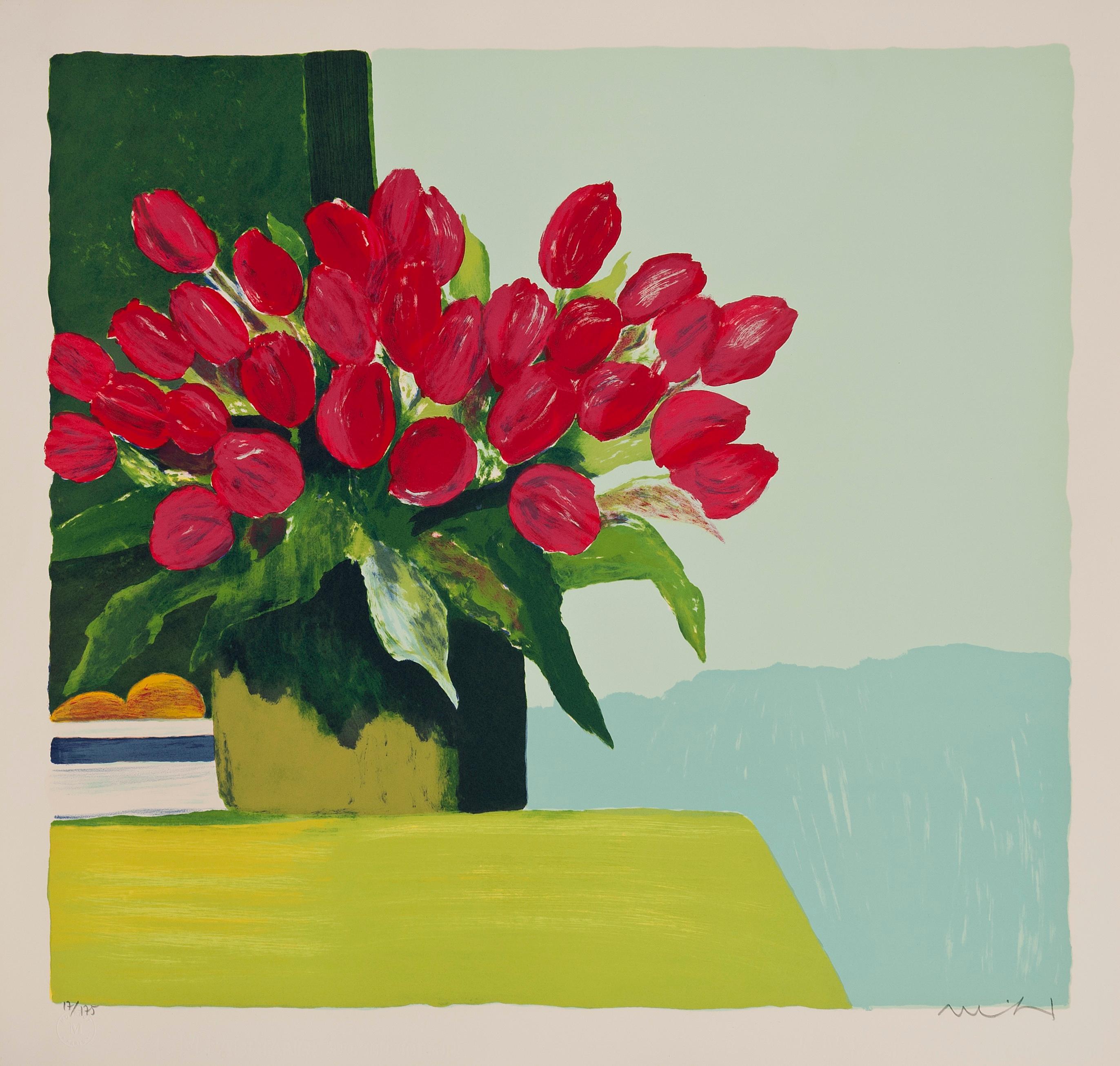 Roger Mühl Still-Life Print - Bouquet de Tulipes Rouge, Original Lithograph, Signed and Numbered 