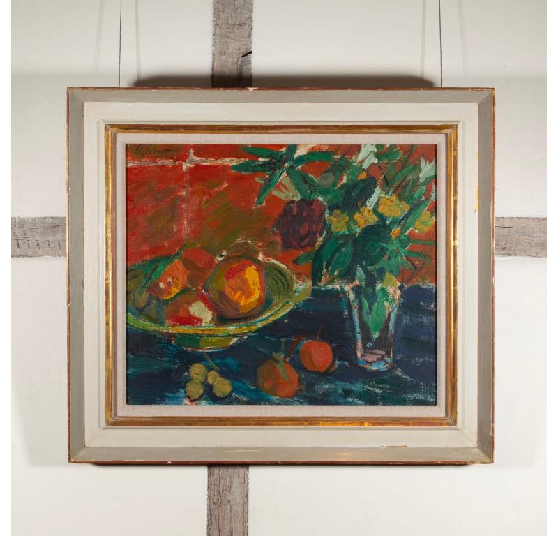 Nature Morte (Natura morta con frutta e fiori), Pittura a olio su tela - Painting di Roger Marcel Limouse